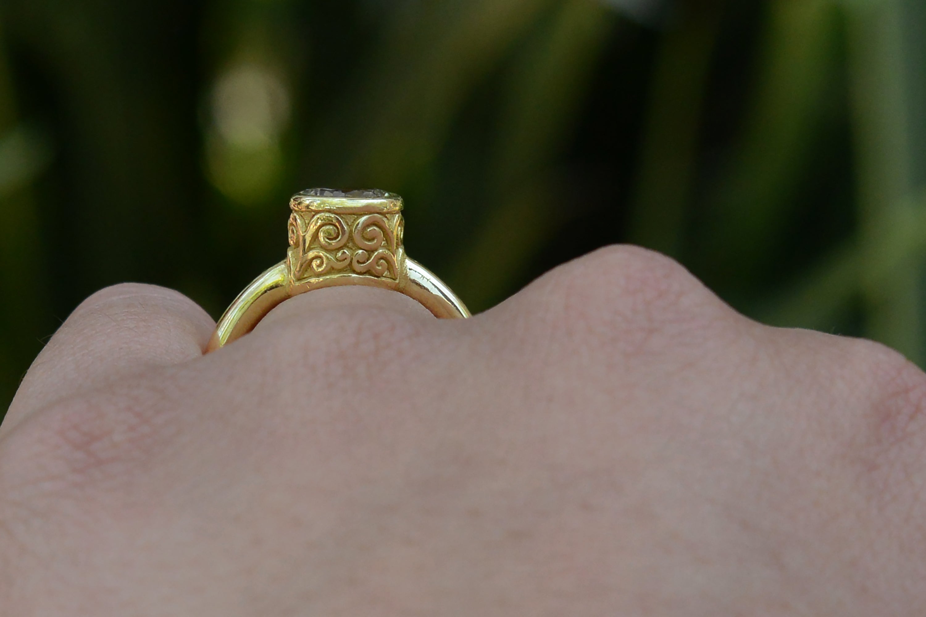 Vintage High Karat Gold White Sapphire Engagement Ring