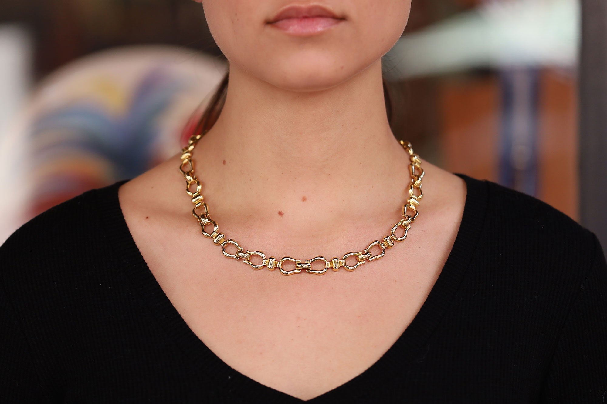 Vintage Italian 18k Yellow Gold Horsebit Equestrian Collar Necklace