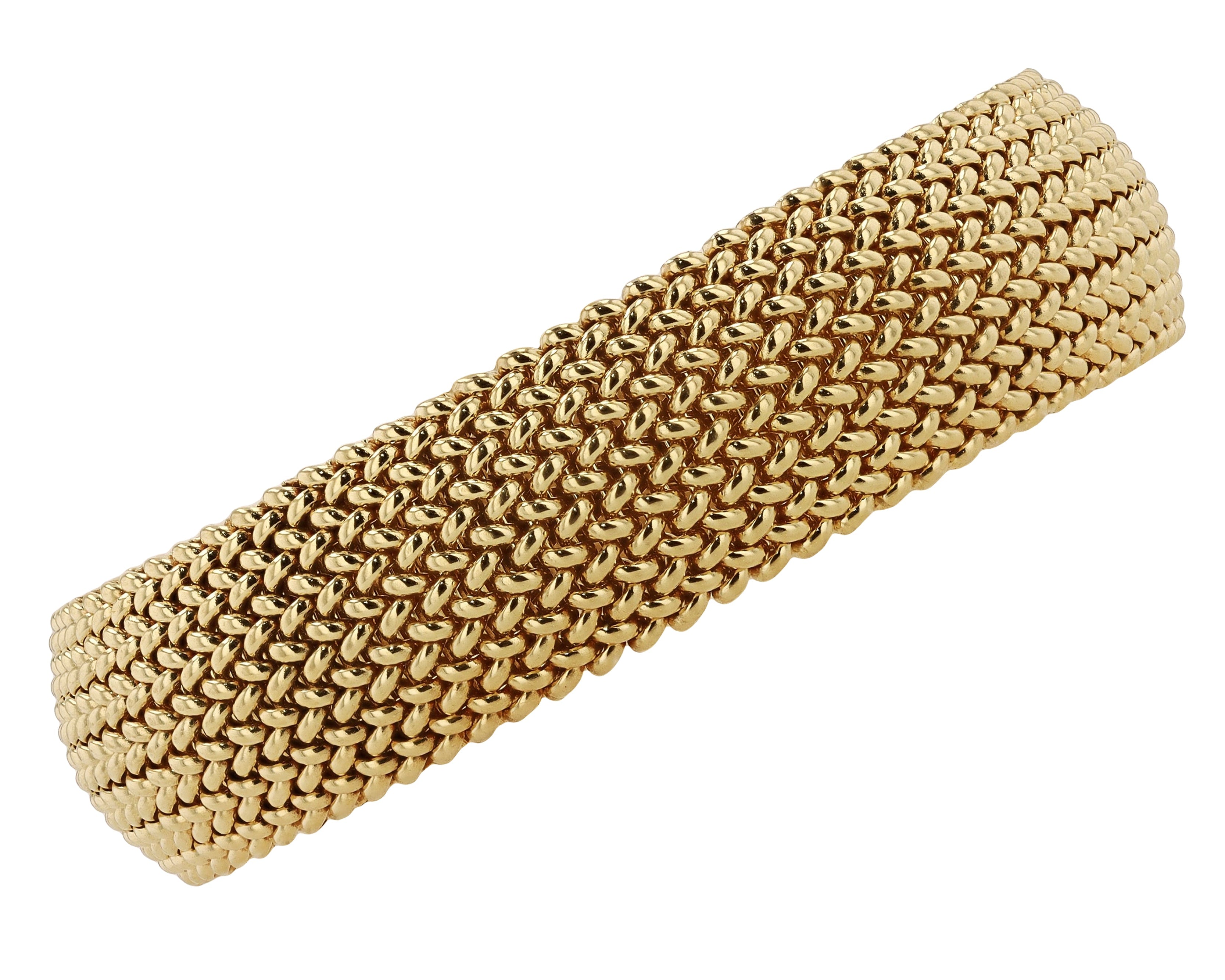 Vintage Italian Gold Wide Woven Curved Link Bracelet