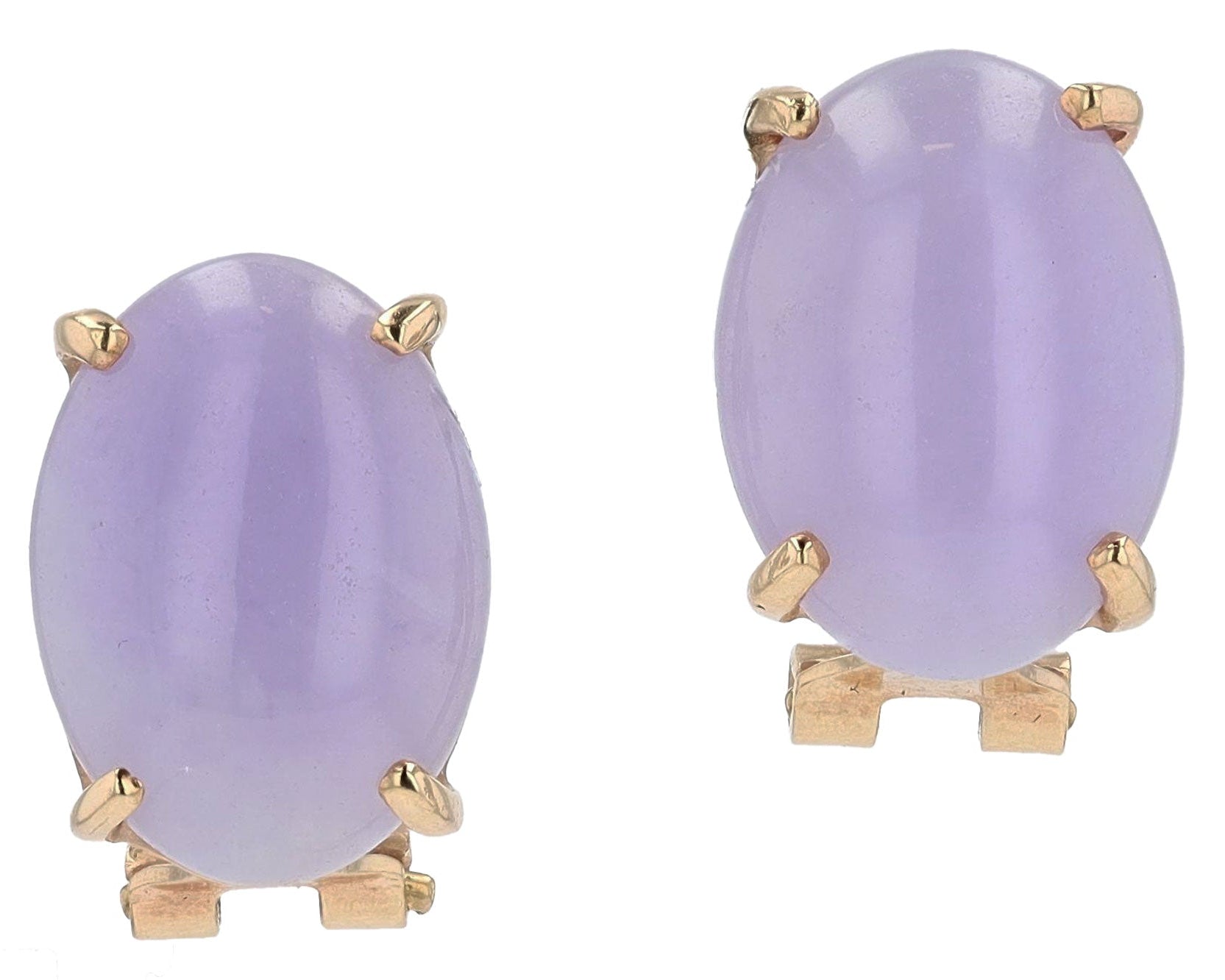 Vintage Lavender Jade & 14k Gold Oval Earrings