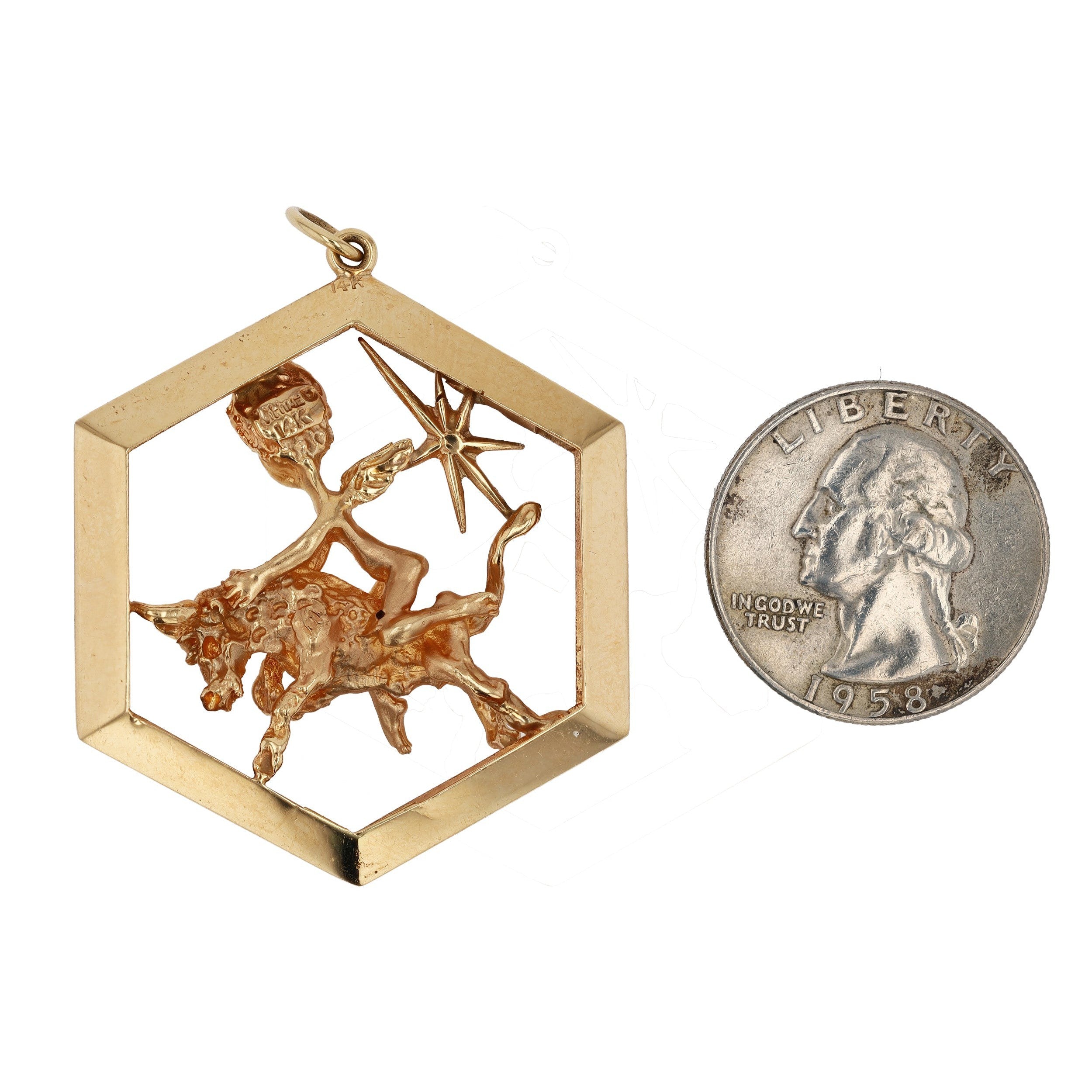 Vintage M. Hime Cherub & Taurus Zodiac Charm Pendant