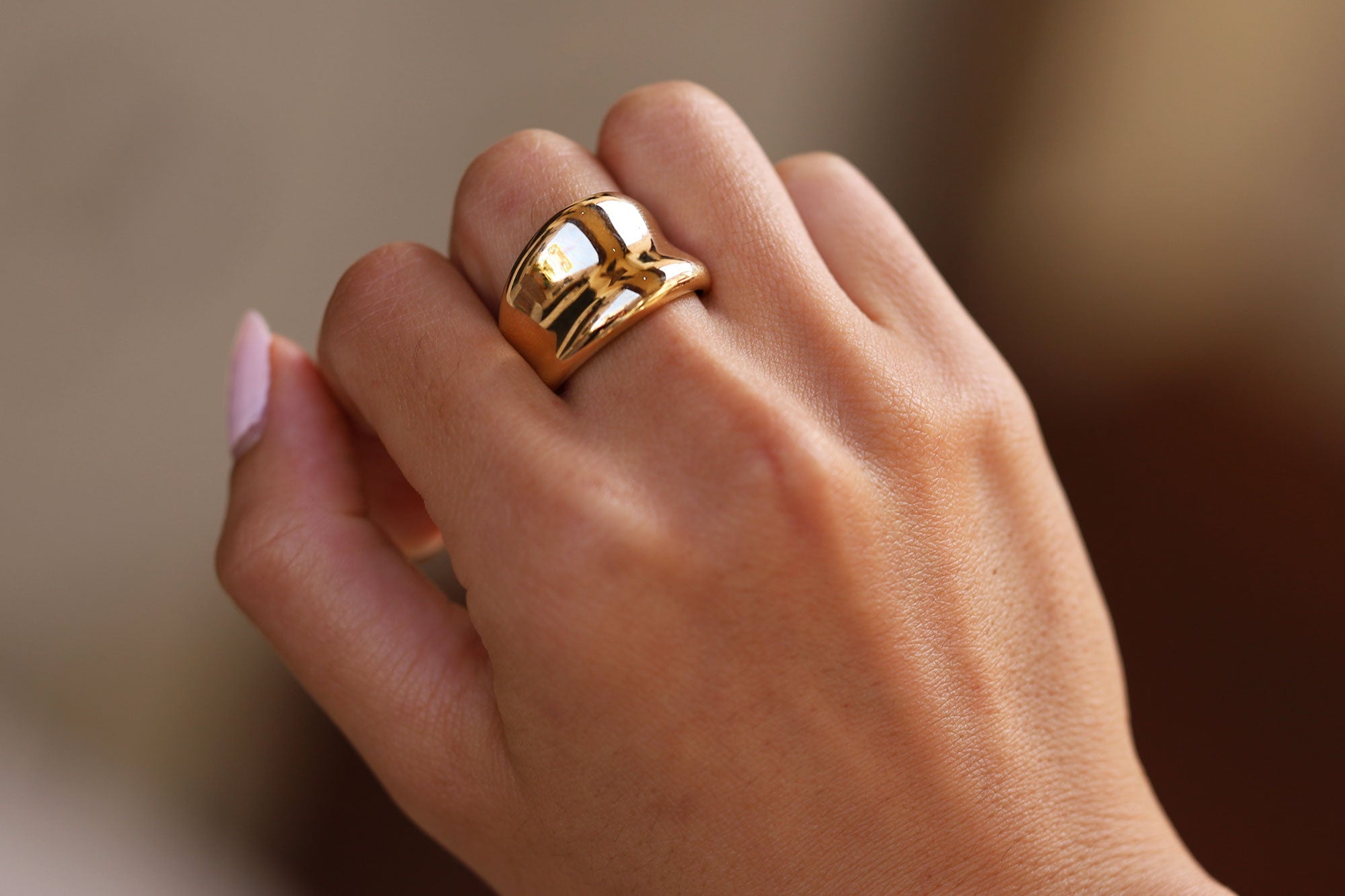 Vintage Modernist 14k Yellow Gold Free Form Wide Band
