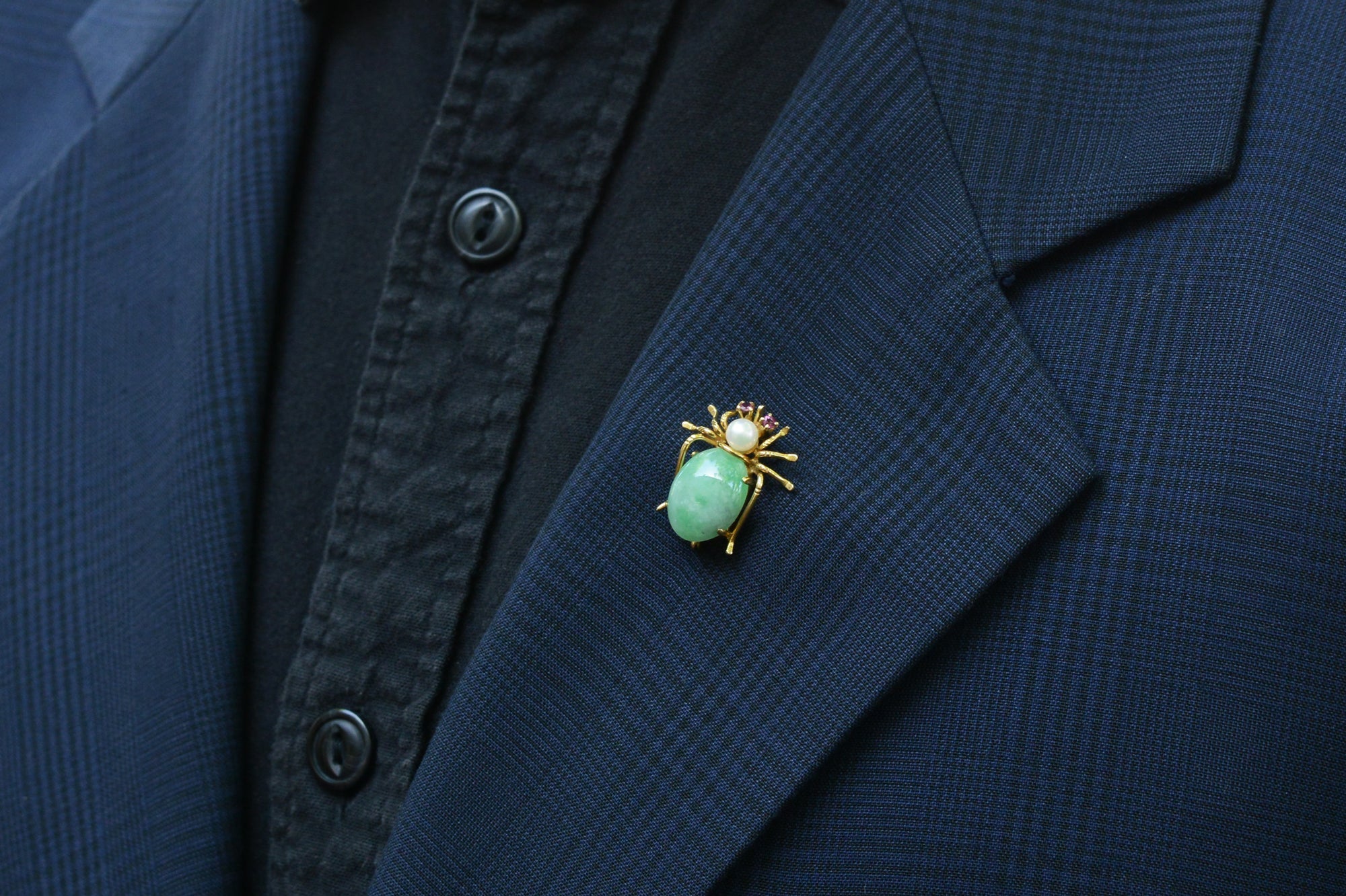 Vintage Natural Jade Spider 14k Gold Pin-Pendant Brooch