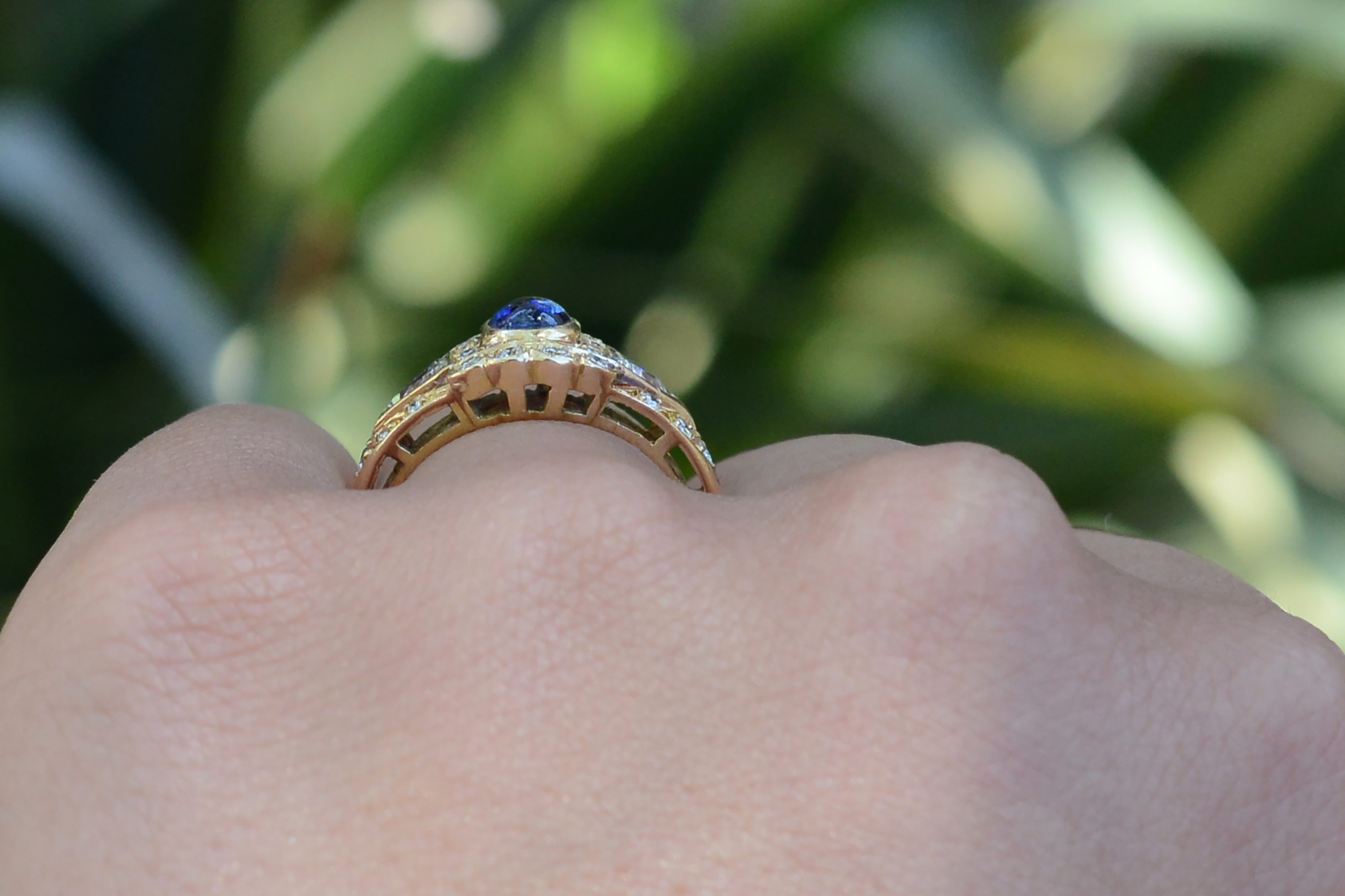 Vintage Portuguese Sapphire Diamond Engagement Ring