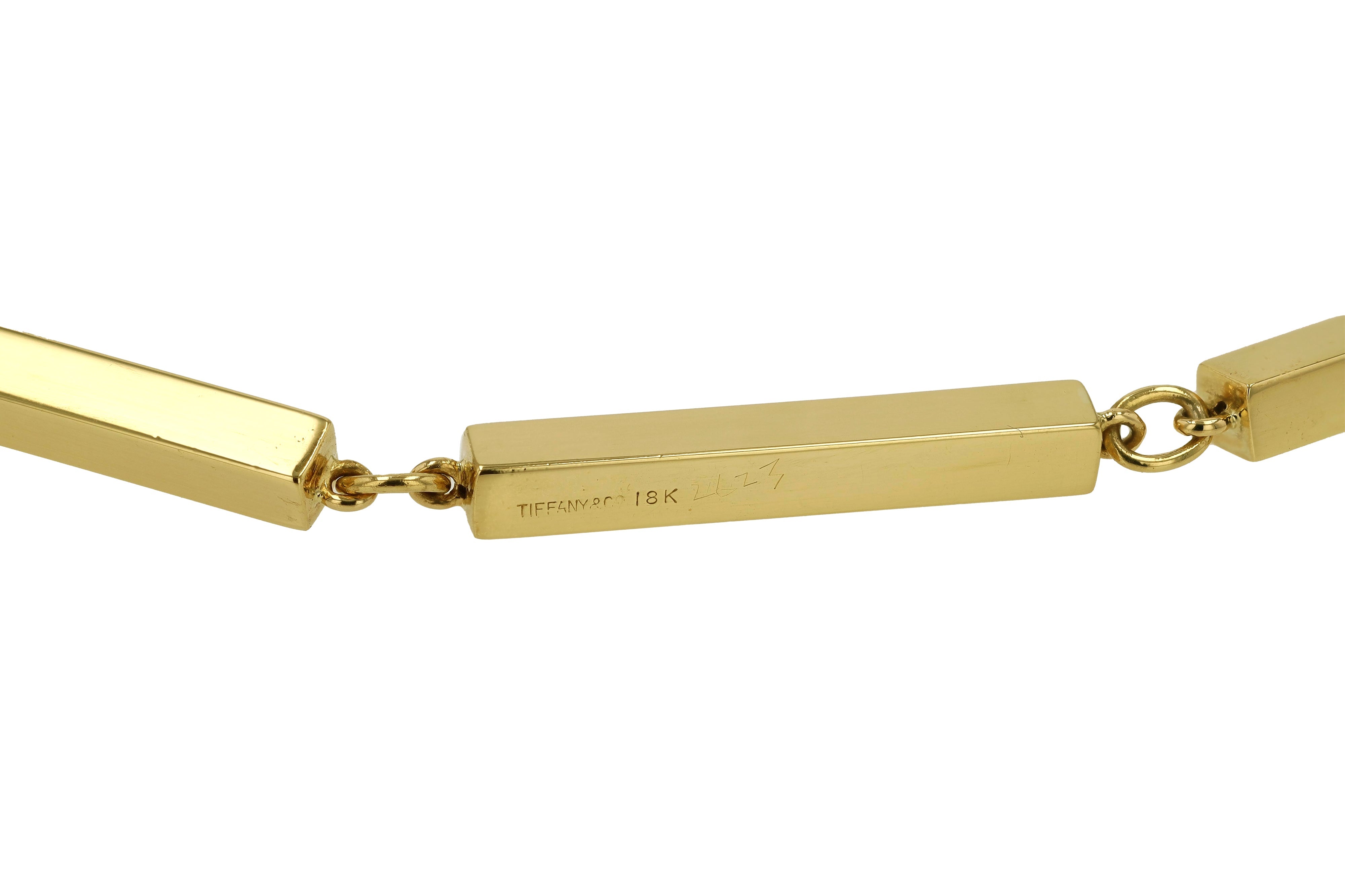 Vintage Signed Tiffany & Co 18k Yellow Gold Long Rectangular Link Necklace
