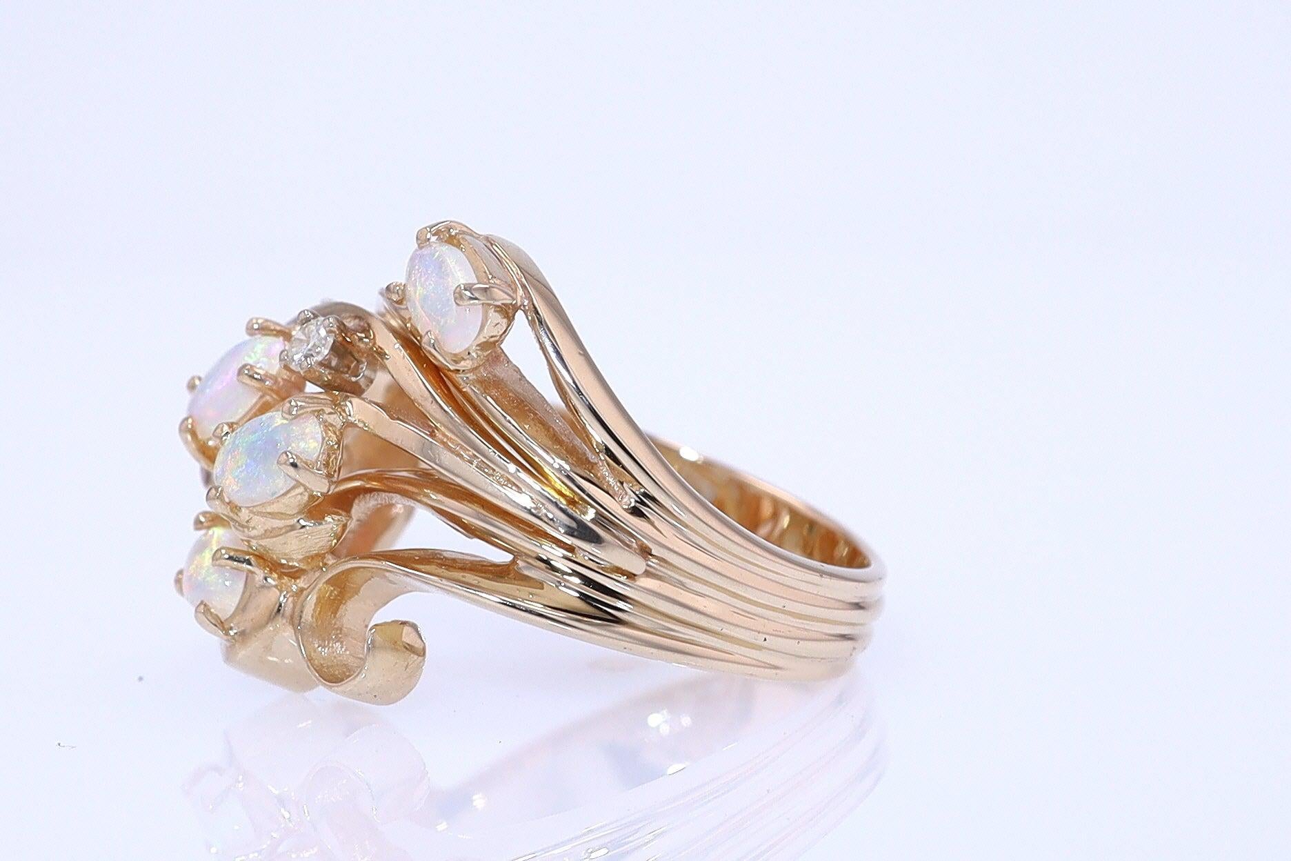 Vintage Swirling Opal & Diamond Cocktail Ring