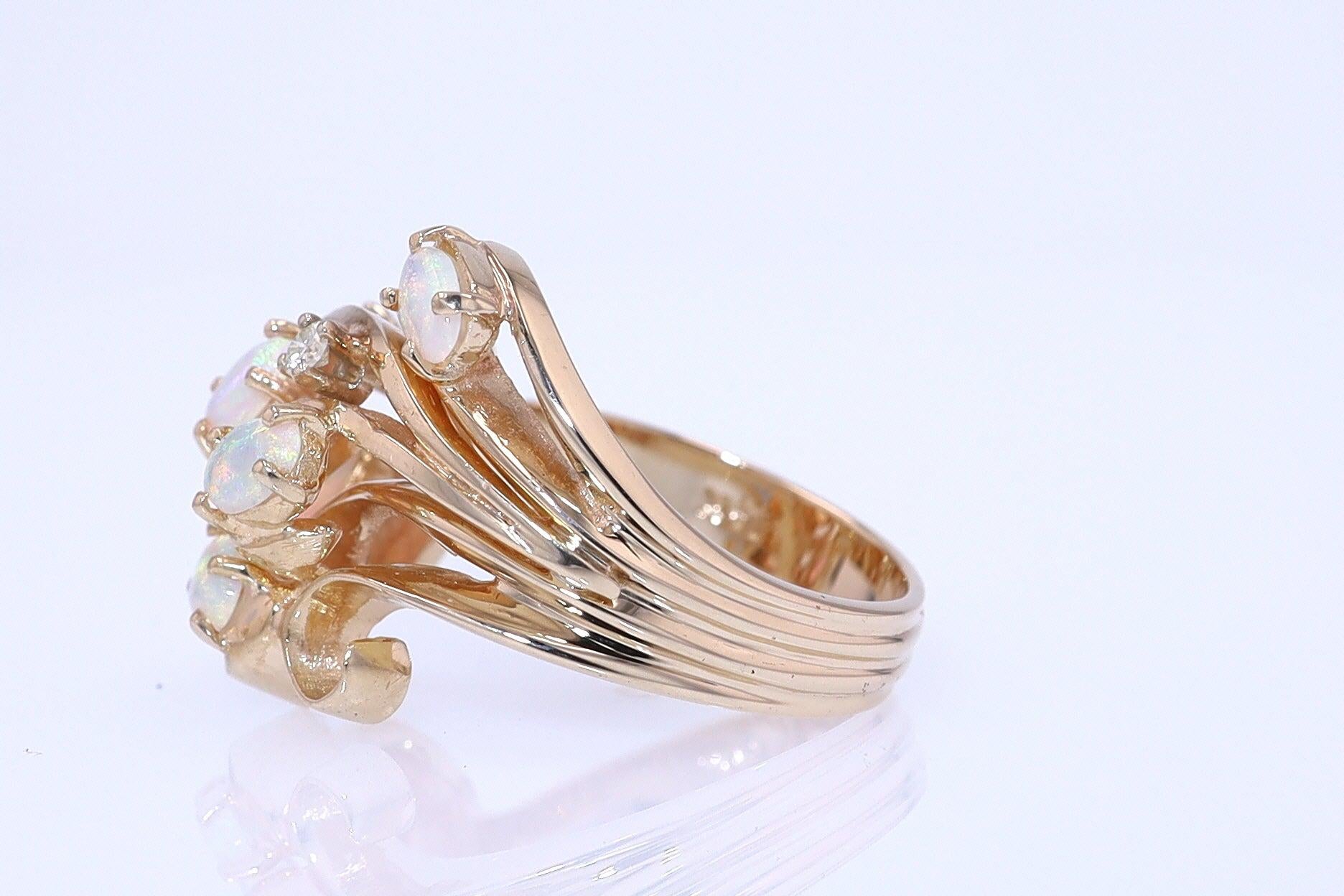 Vintage Swirling Opal & Diamond Cocktail Ring