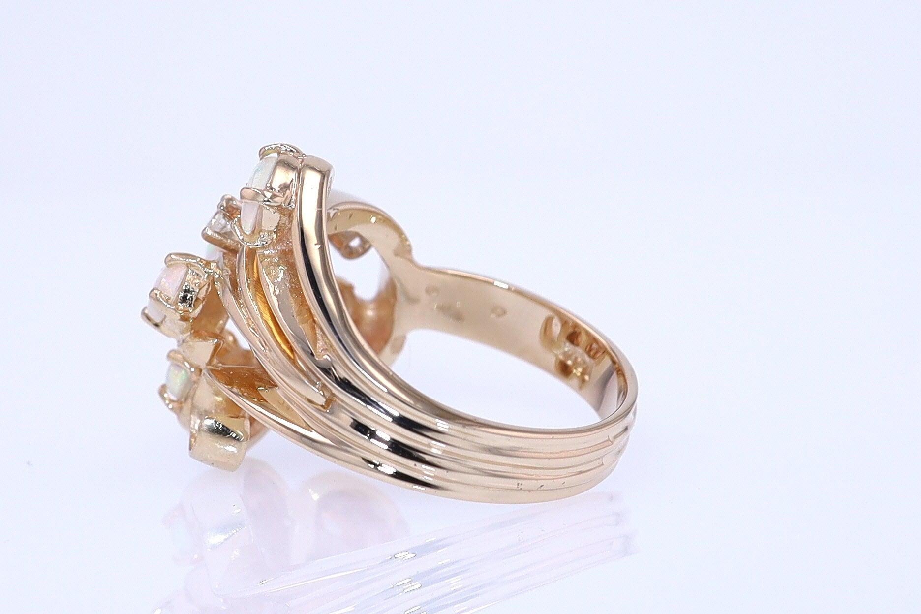 Vintage Swirling Opal & Diamond Cocktail Ring