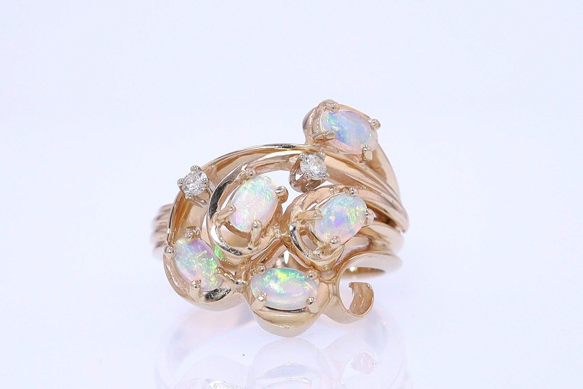 Vintage Swirling Opal & Diamond Cocktail Ring