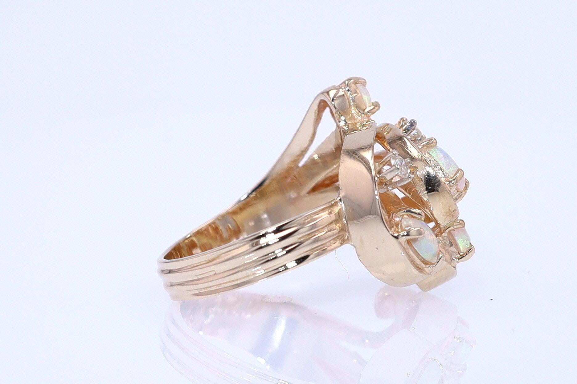 Vintage Swirling Opal & Diamond Cocktail Ring