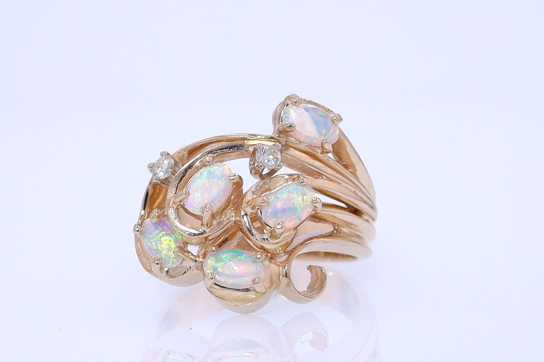 Vintage Swirling Opal & Diamond Cocktail Ring