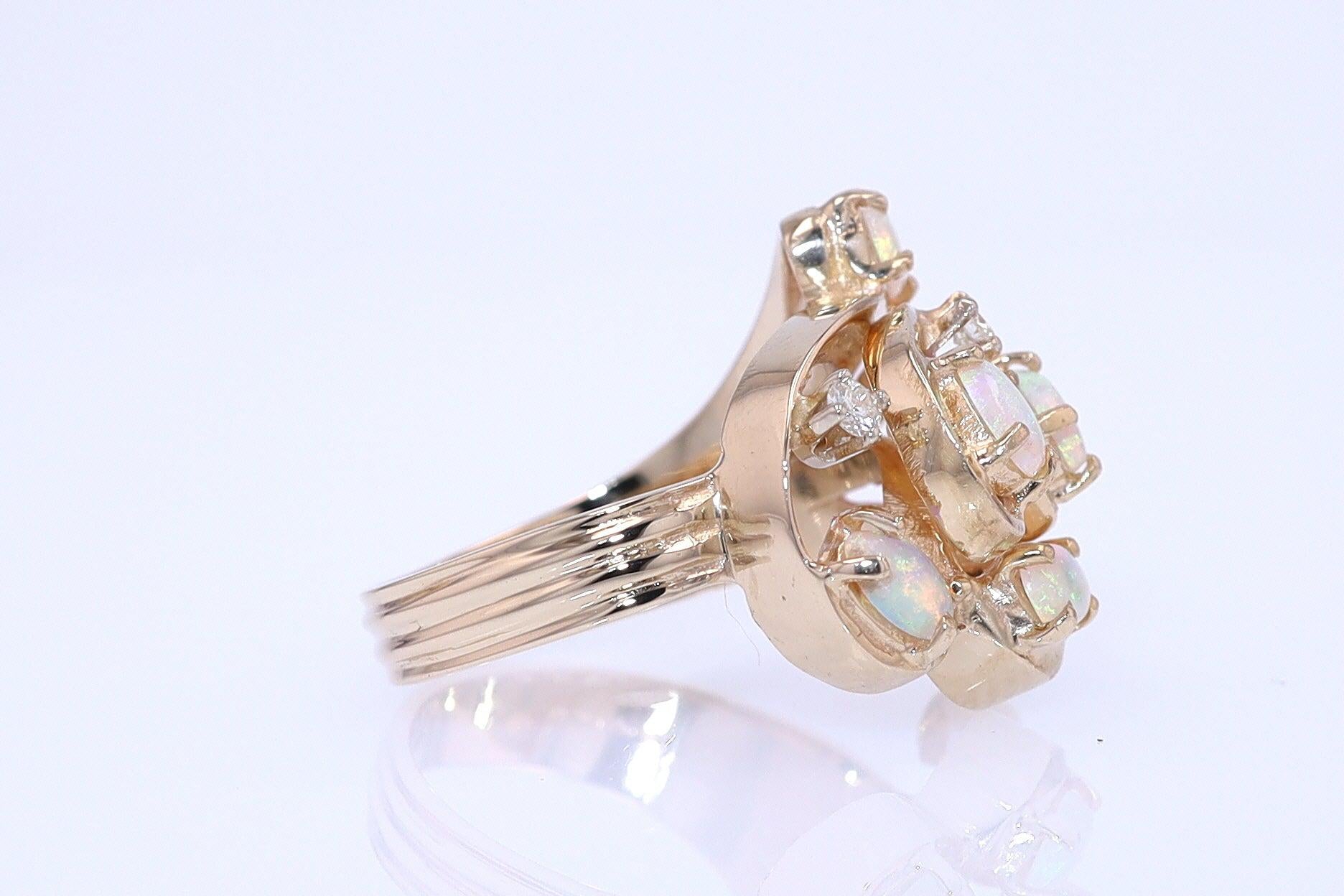 Vintage Swirling Opal & Diamond Cocktail Ring