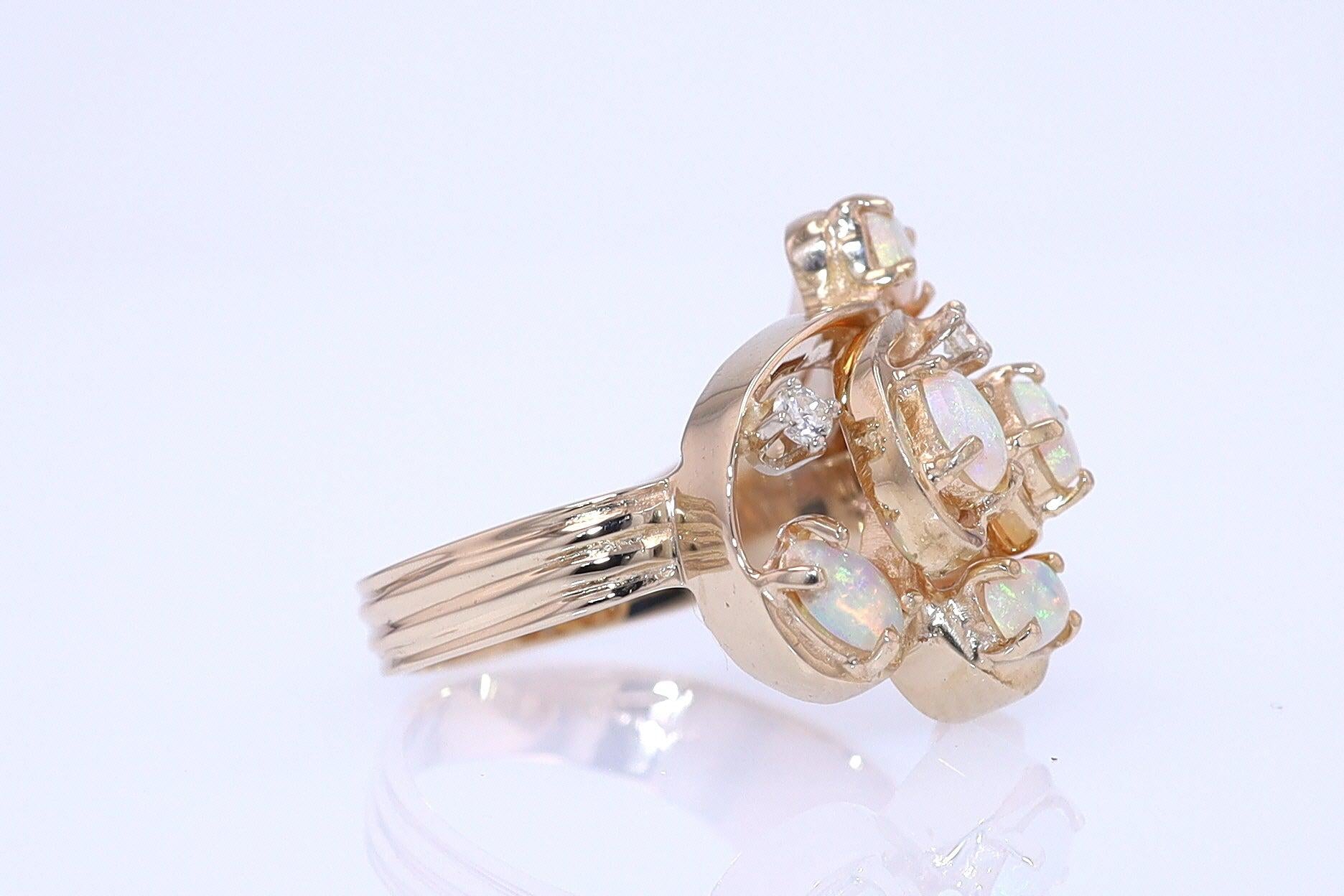 Vintage Swirling Opal & Diamond Cocktail Ring