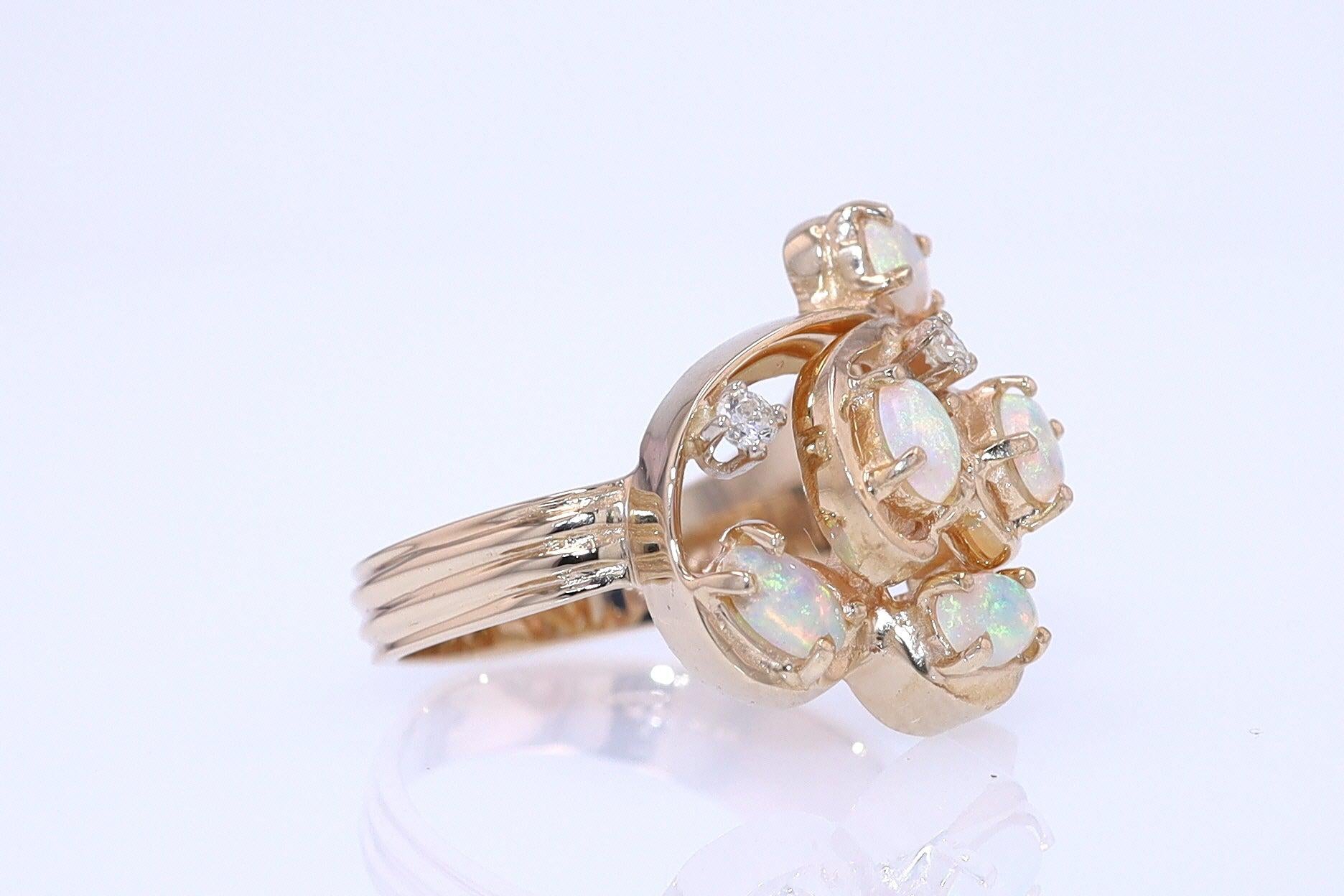 Vintage Swirling Opal & Diamond Cocktail Ring