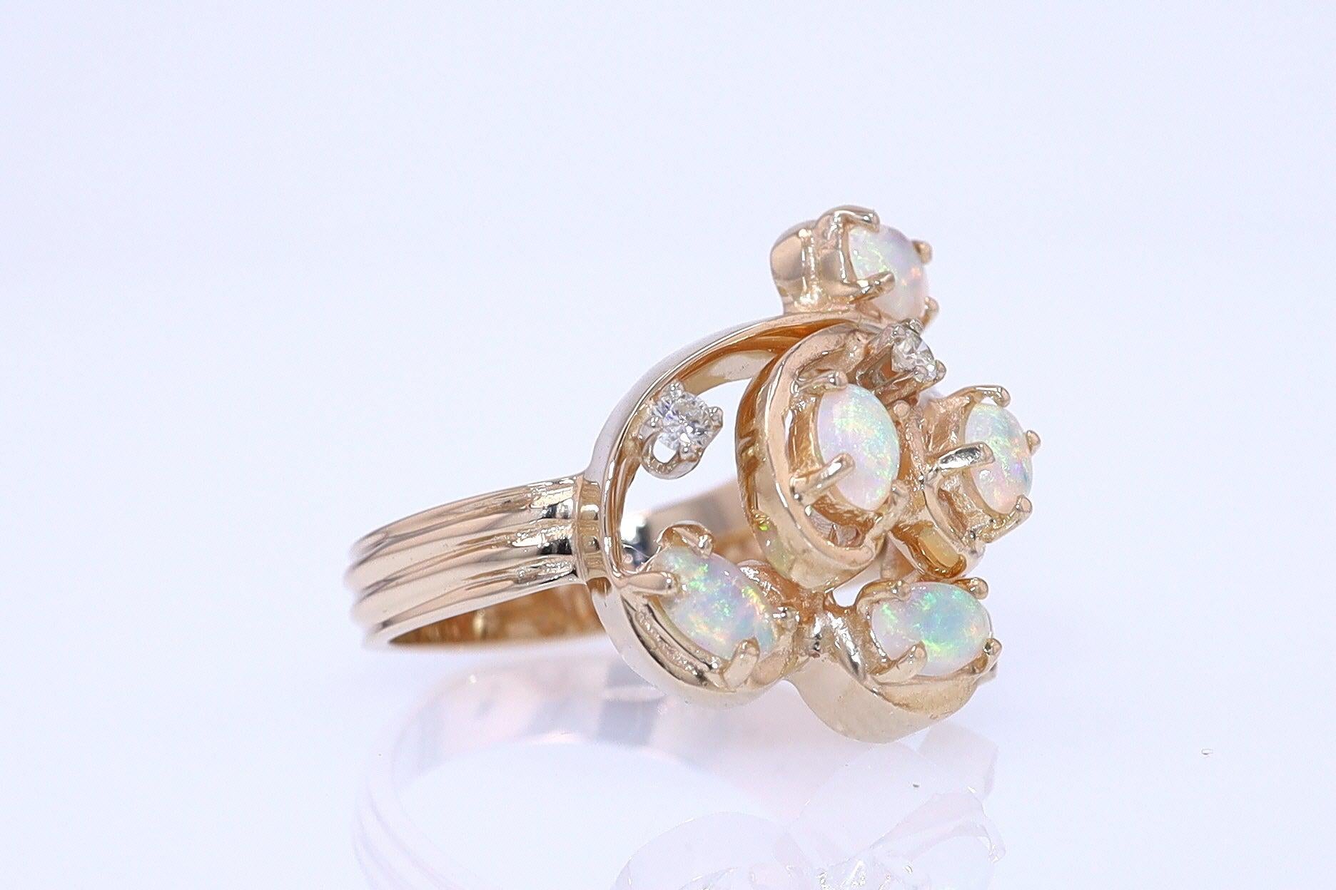 Vintage Swirling Opal & Diamond Cocktail Ring