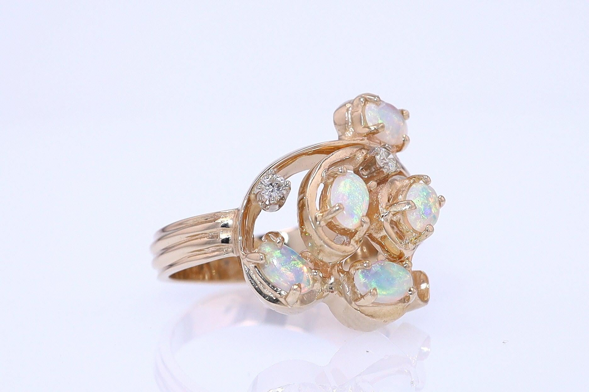 Vintage Swirling Opal & Diamond Cocktail Ring