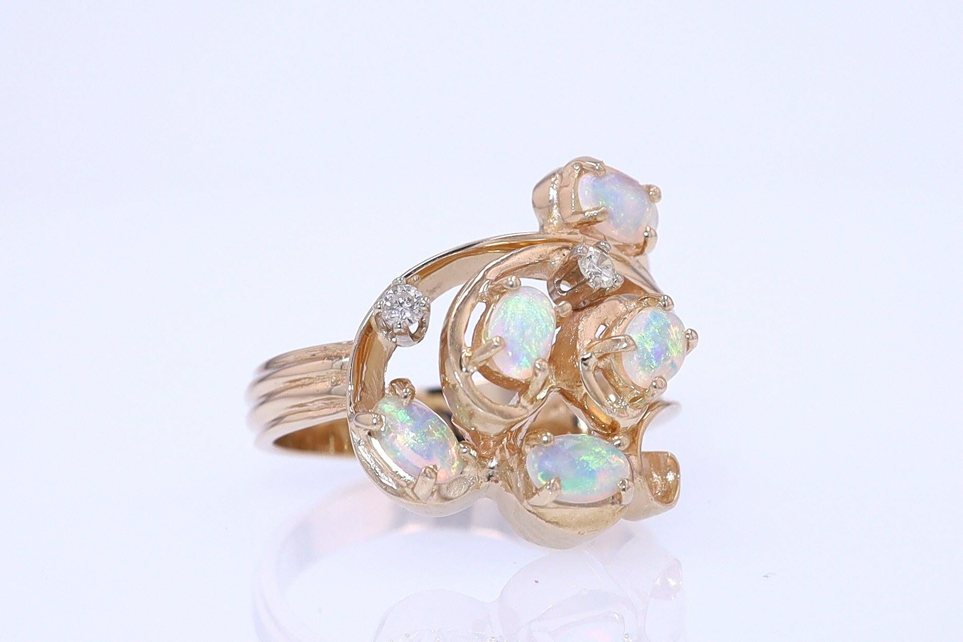 Vintage Swirling Opal & Diamond Cocktail Ring