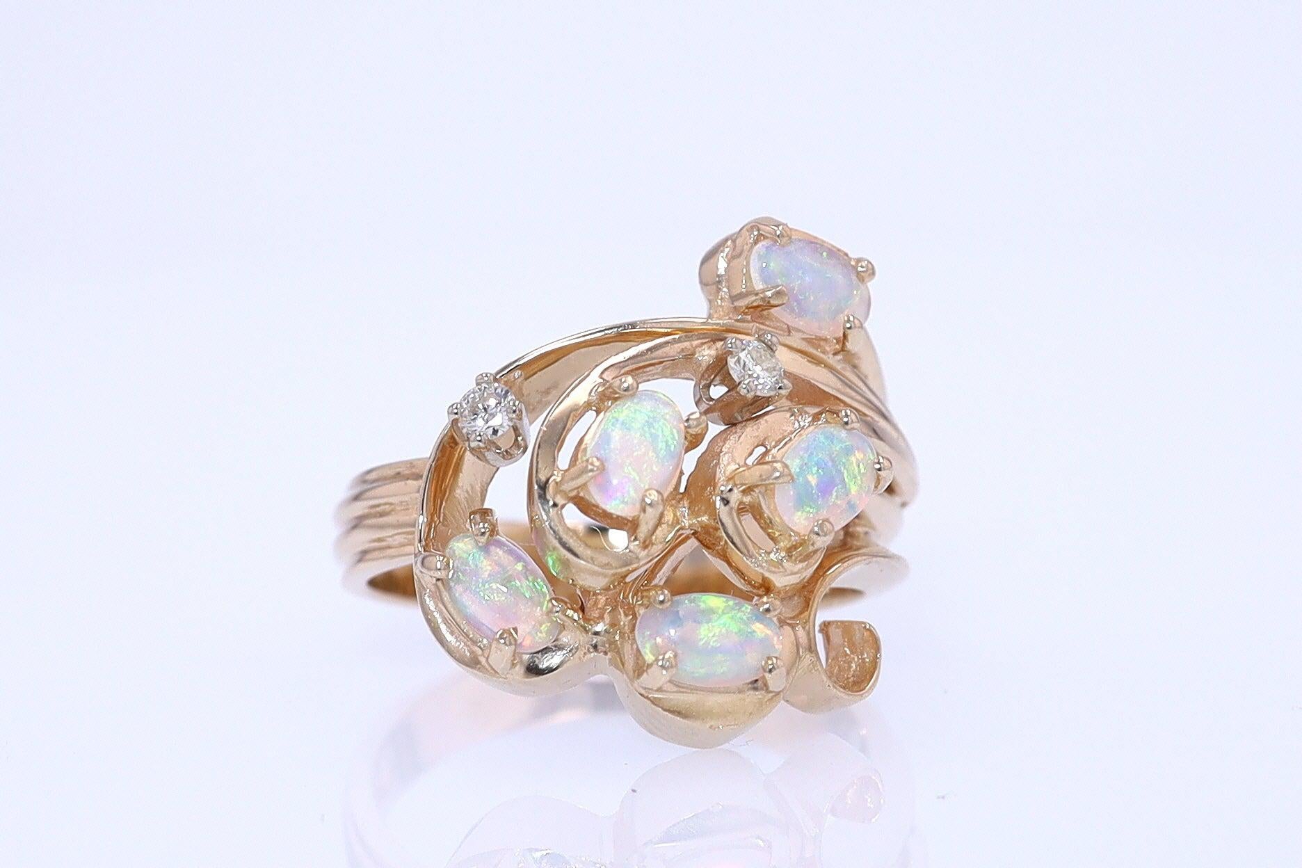 Vintage Swirling Opal & Diamond Cocktail Ring