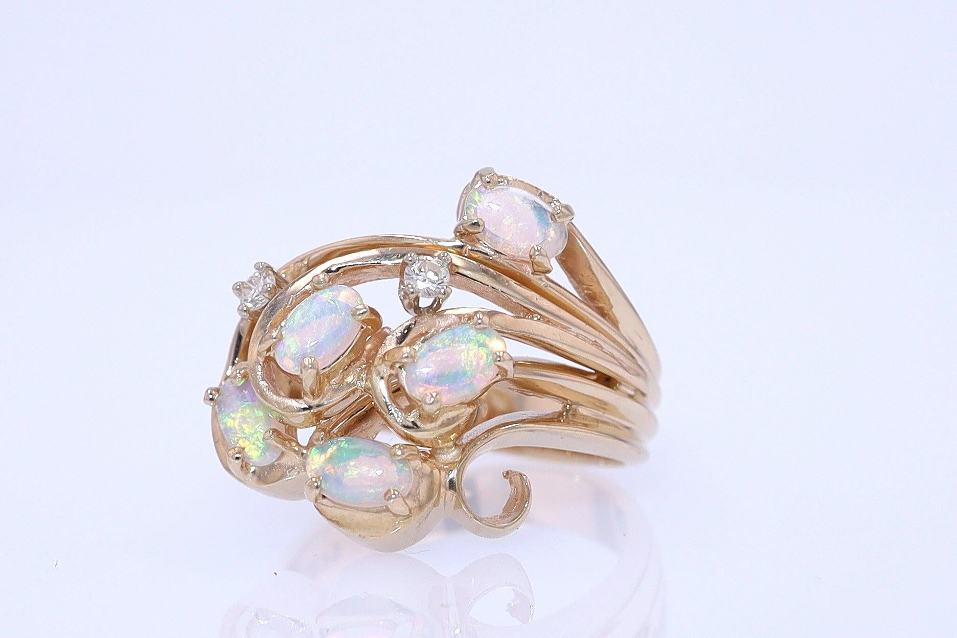 Vintage Swirling Opal & Diamond Cocktail Ring