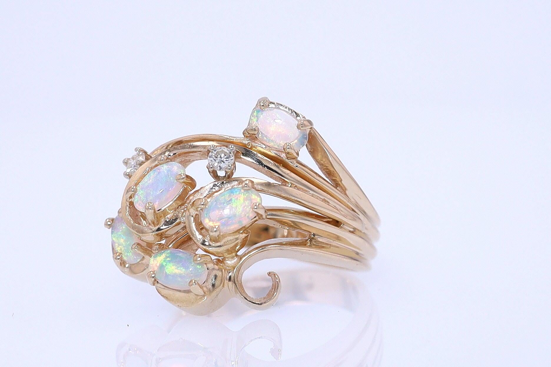 Vintage Swirling Opal & Diamond Cocktail Ring