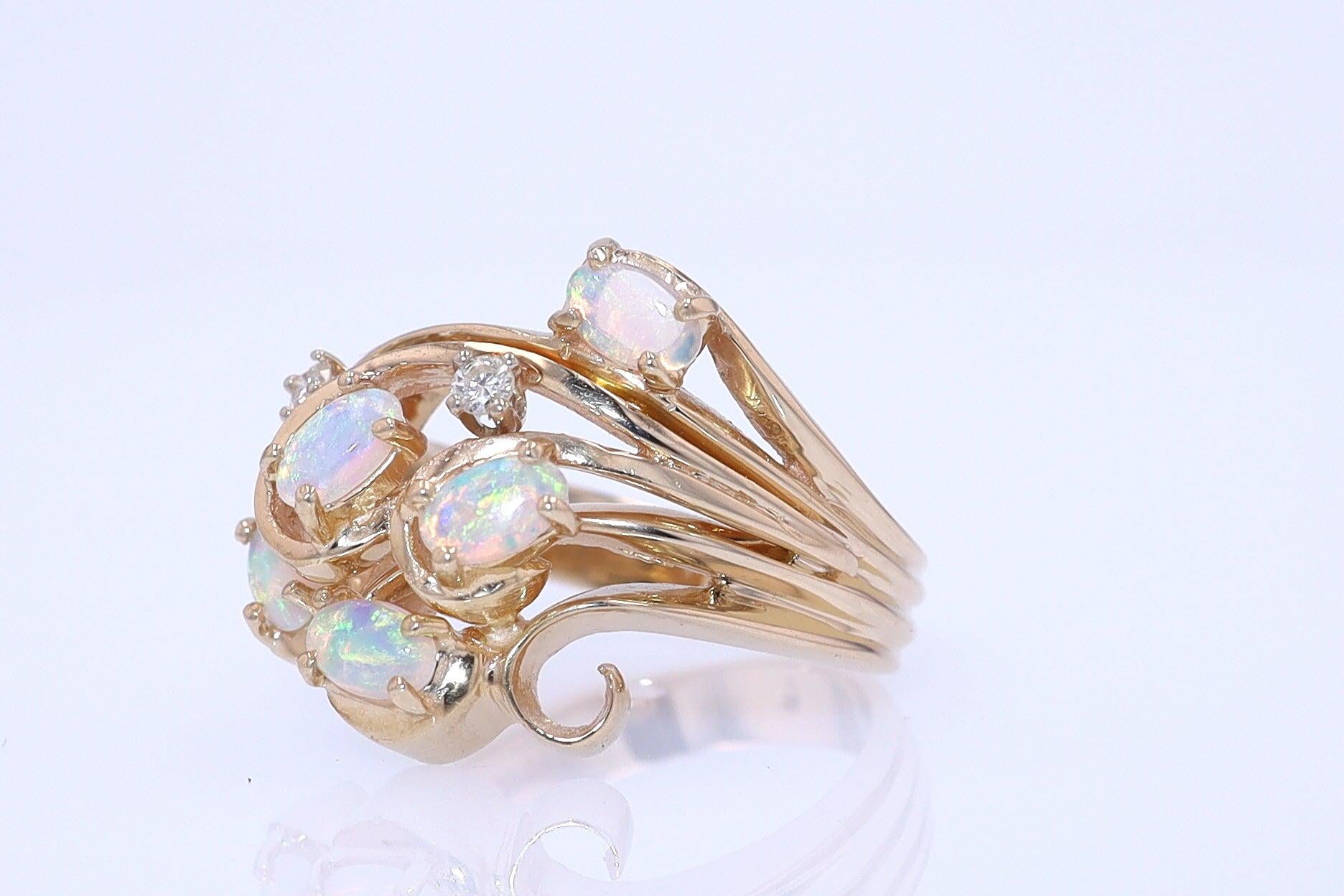 Vintage Swirling Opal & Diamond Cocktail Ring