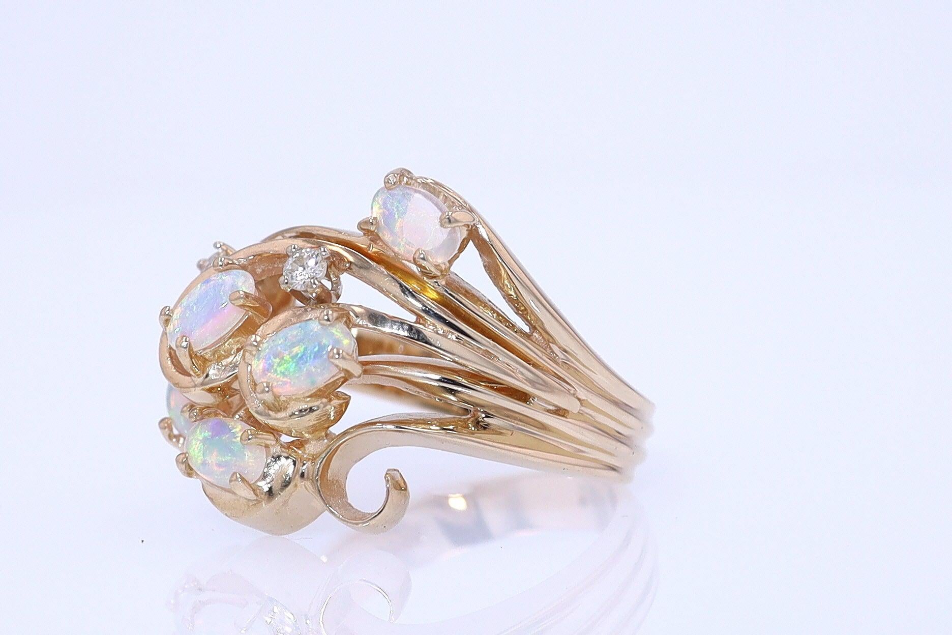 Vintage Swirling Opal & Diamond Cocktail Ring