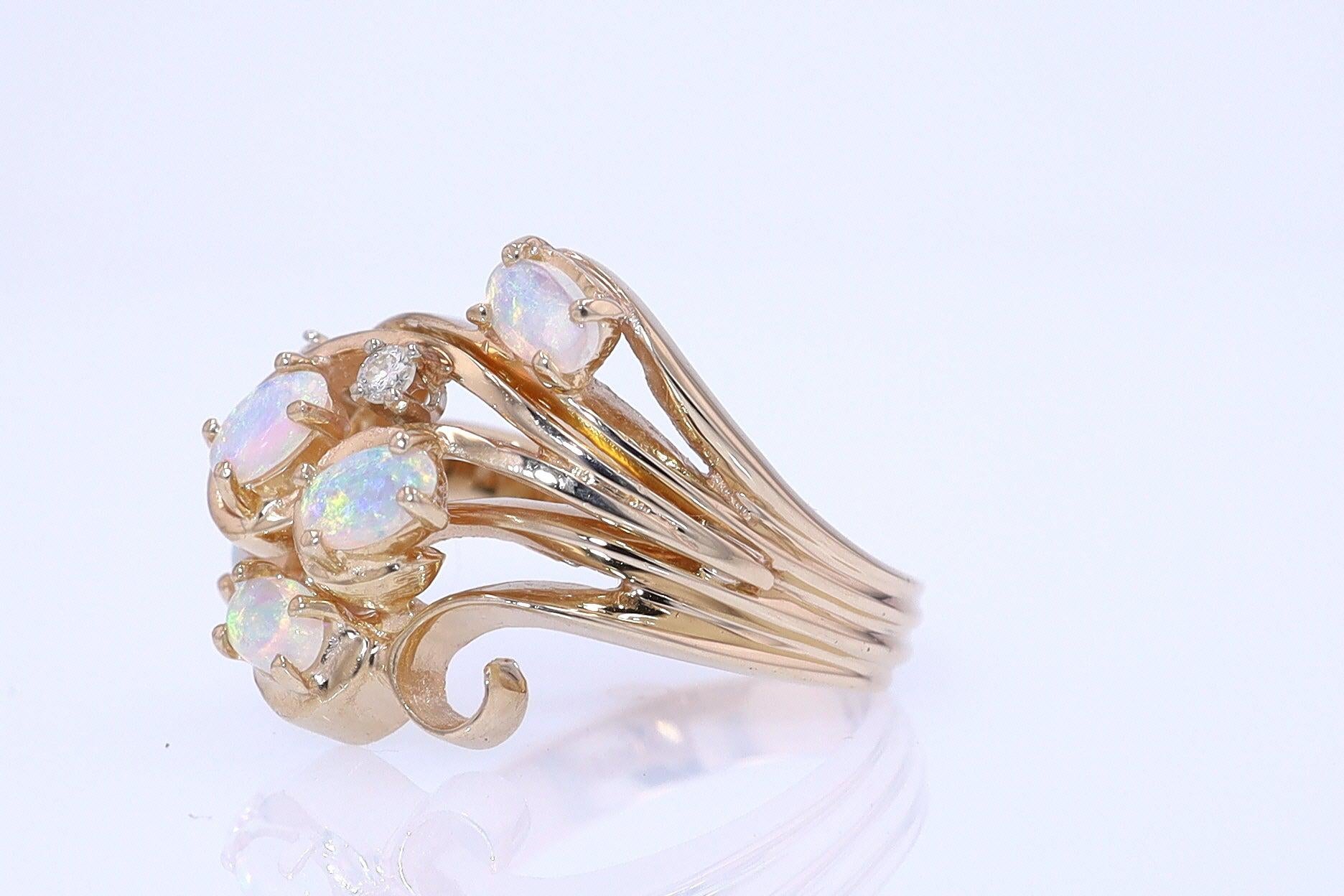 Vintage Swirling Opal & Diamond Cocktail Ring