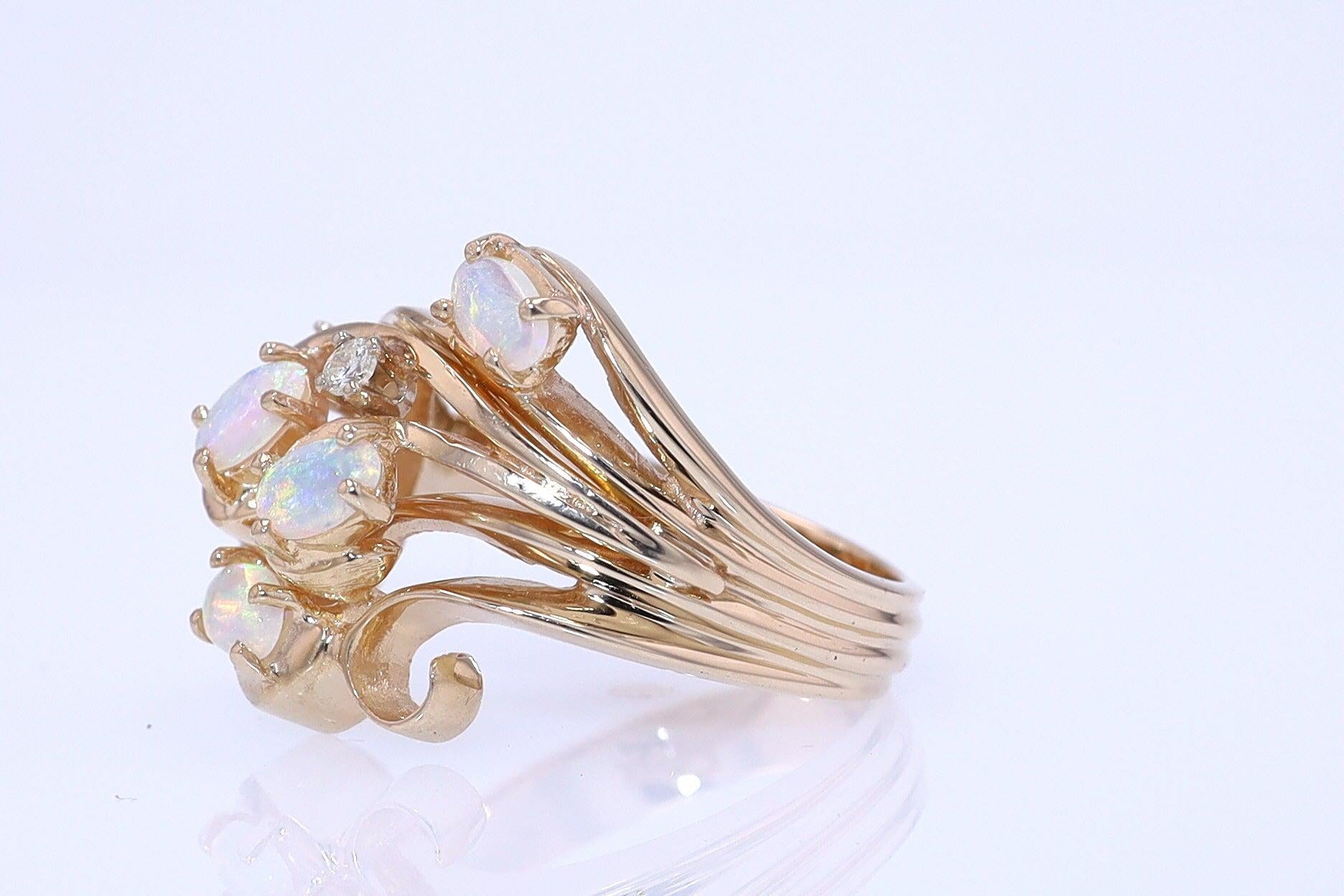 Vintage Swirling Opal & Diamond Cocktail Ring