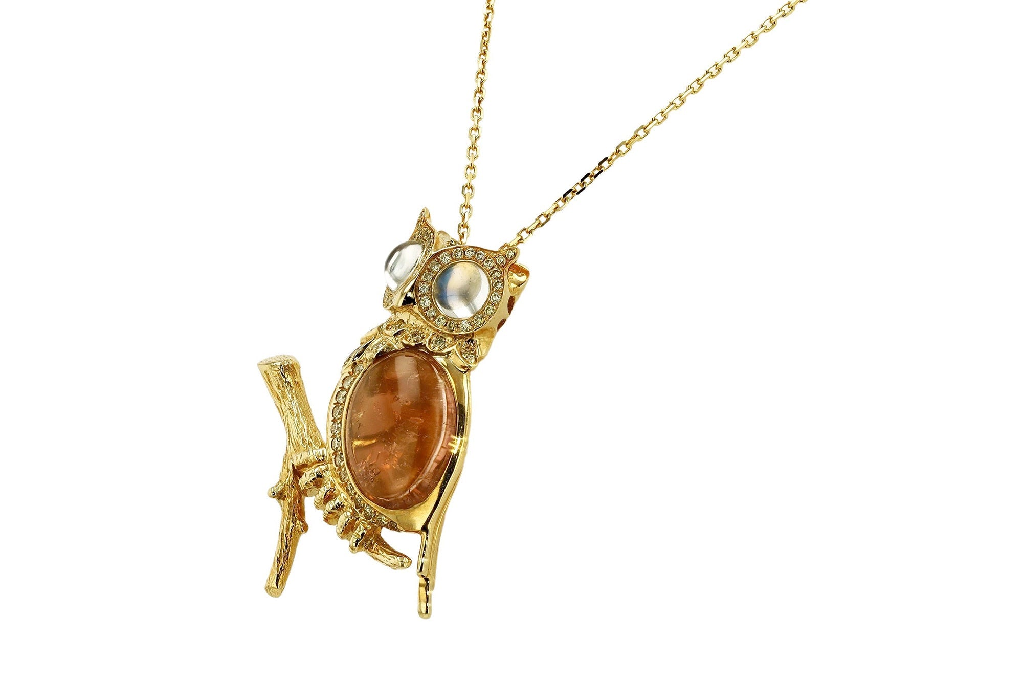 Vintage Tourmaline and Moonstone Owl Necklace