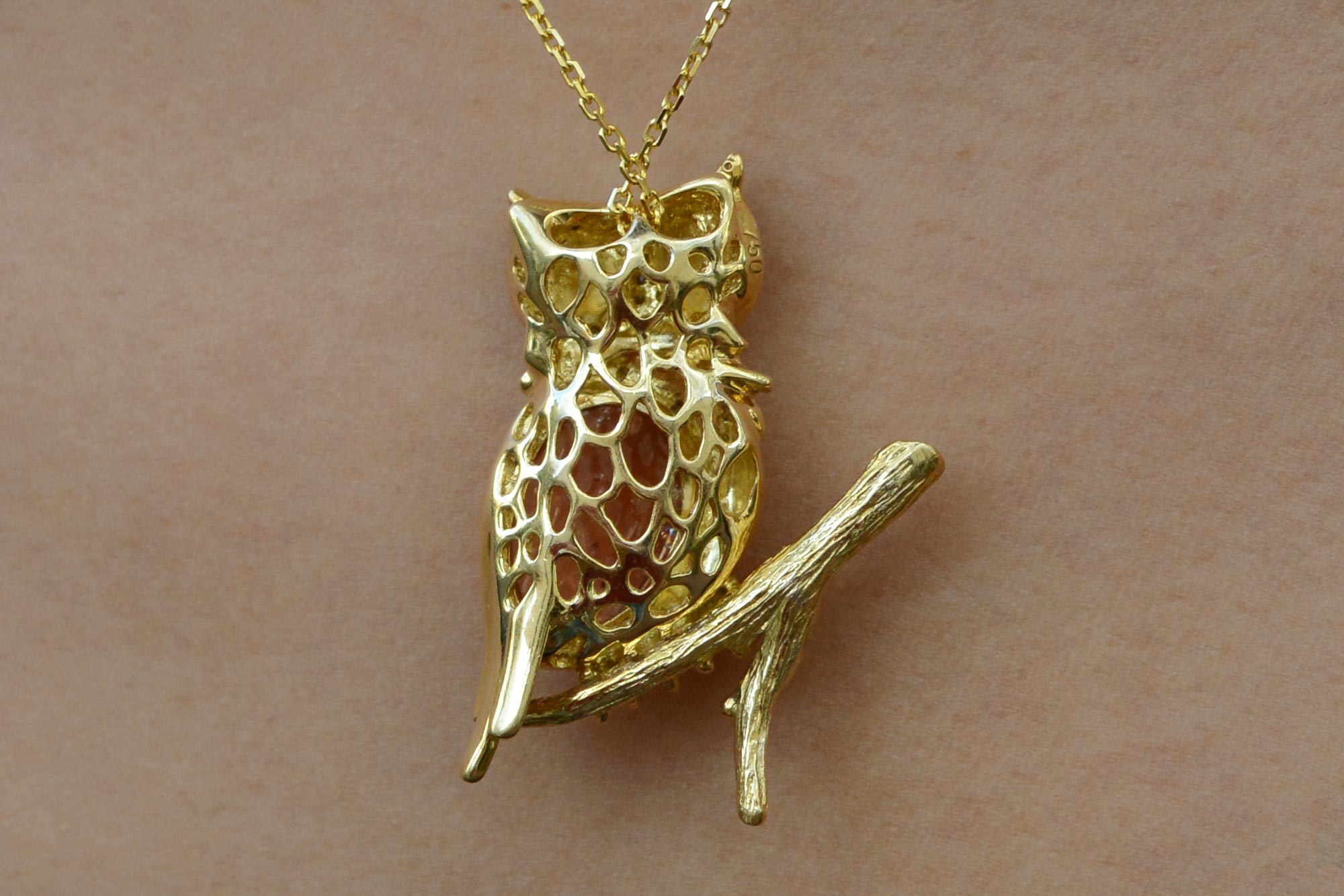 Vintage Tourmaline and Moonstone Owl Necklace