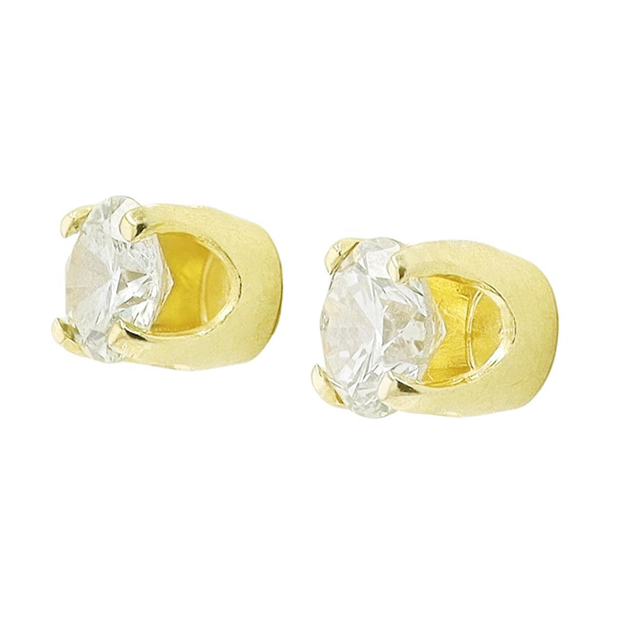 Vintage Yellow Gold 1 Carat Round Diamond Stud Earrings