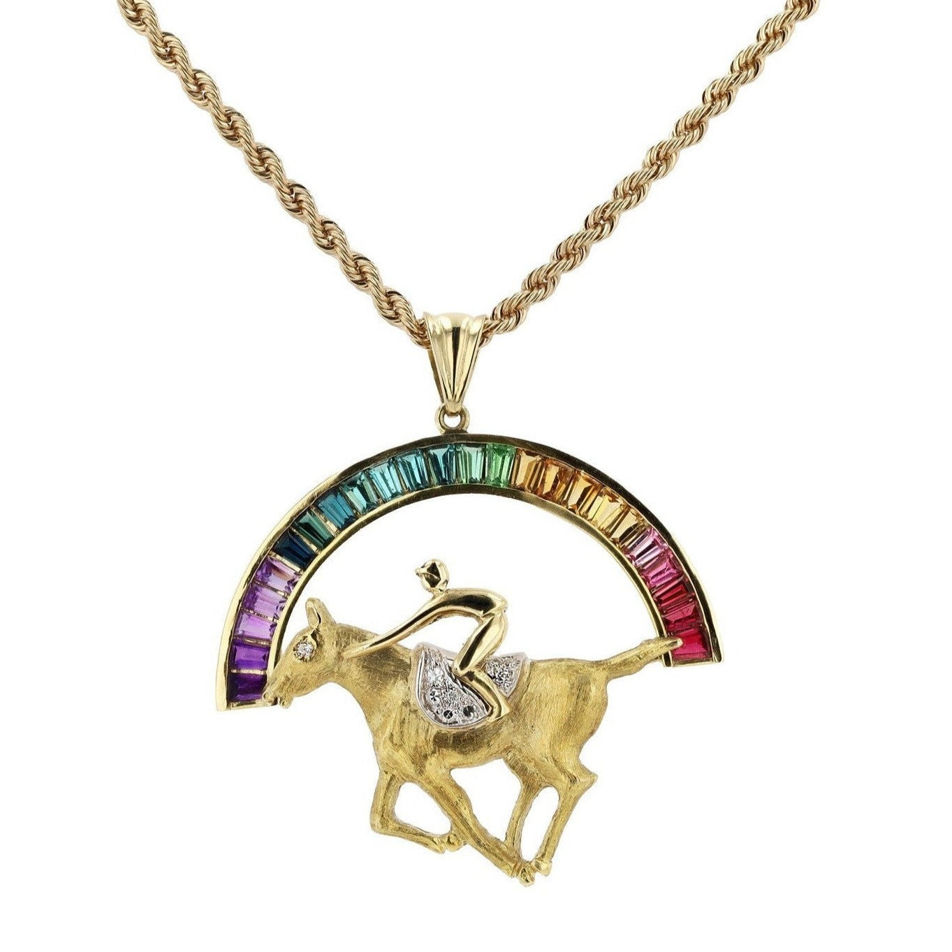 Winning Colors Kentucky Derby Thoroughbred Race Horse Jockey 18K Gold Necklace