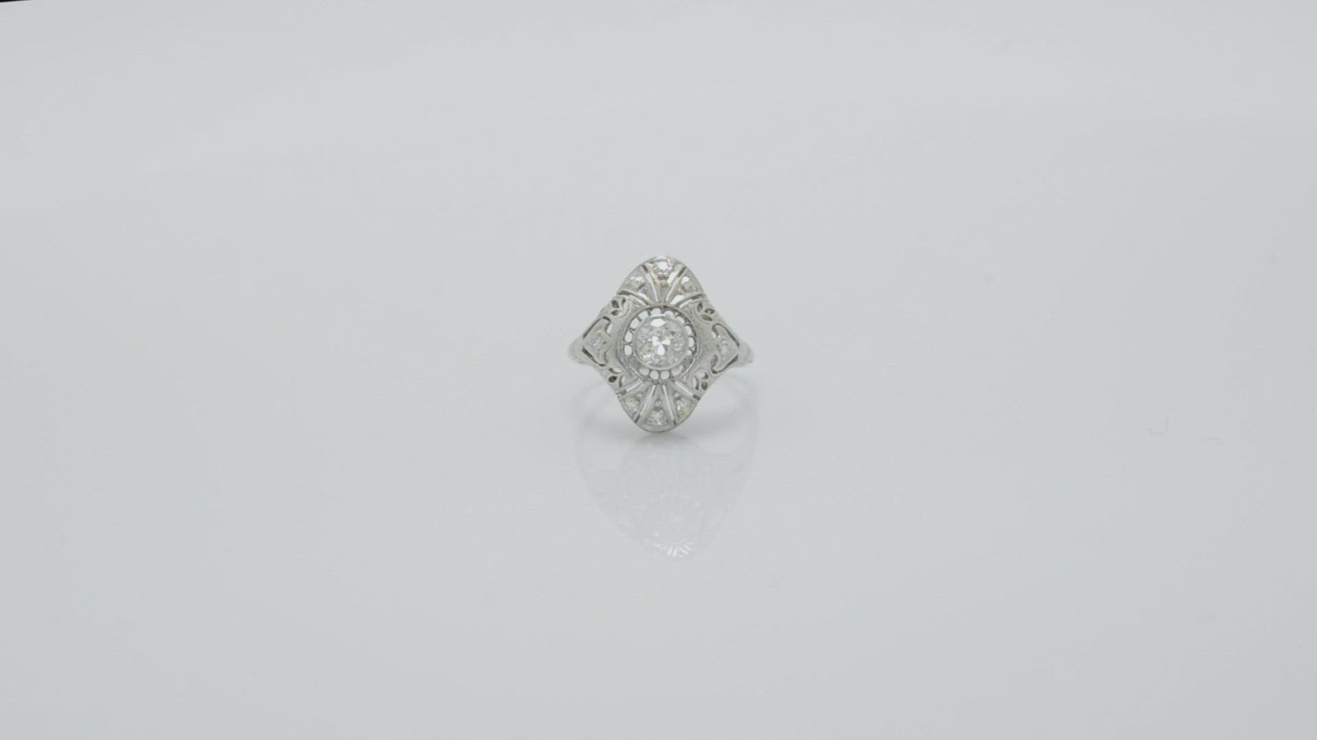 A classic platinum navette filigree design that could also be an engagement ring.