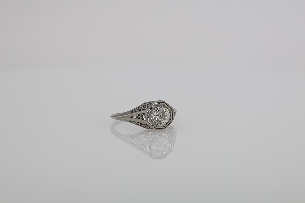 Art Deco 1 Carat Old European Diamond Solitaire Engagement Ring