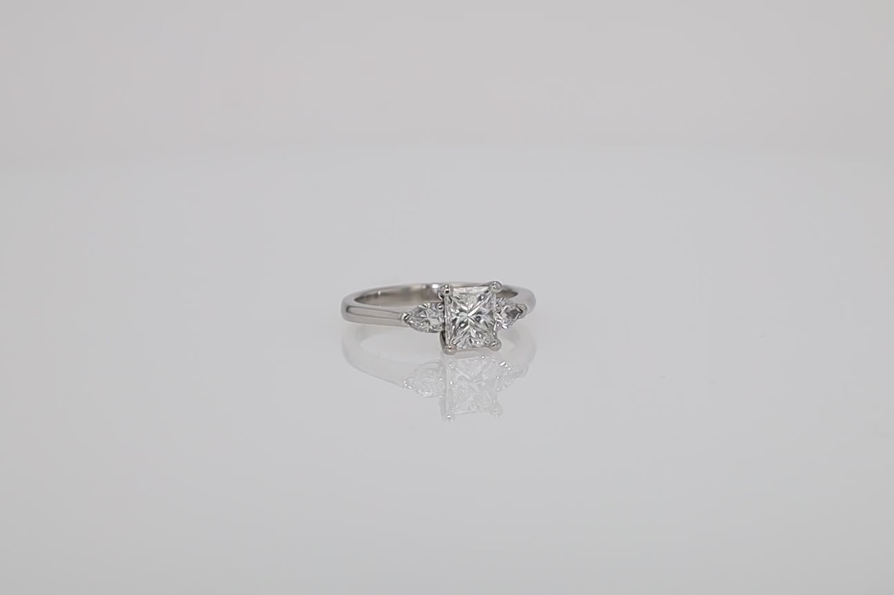 1.08 Carat Princess Cut Diamond 3 Stone Engagement Ring