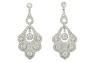 Fanned design 6 carat platinum earrings, crafted in a belle epoque style.