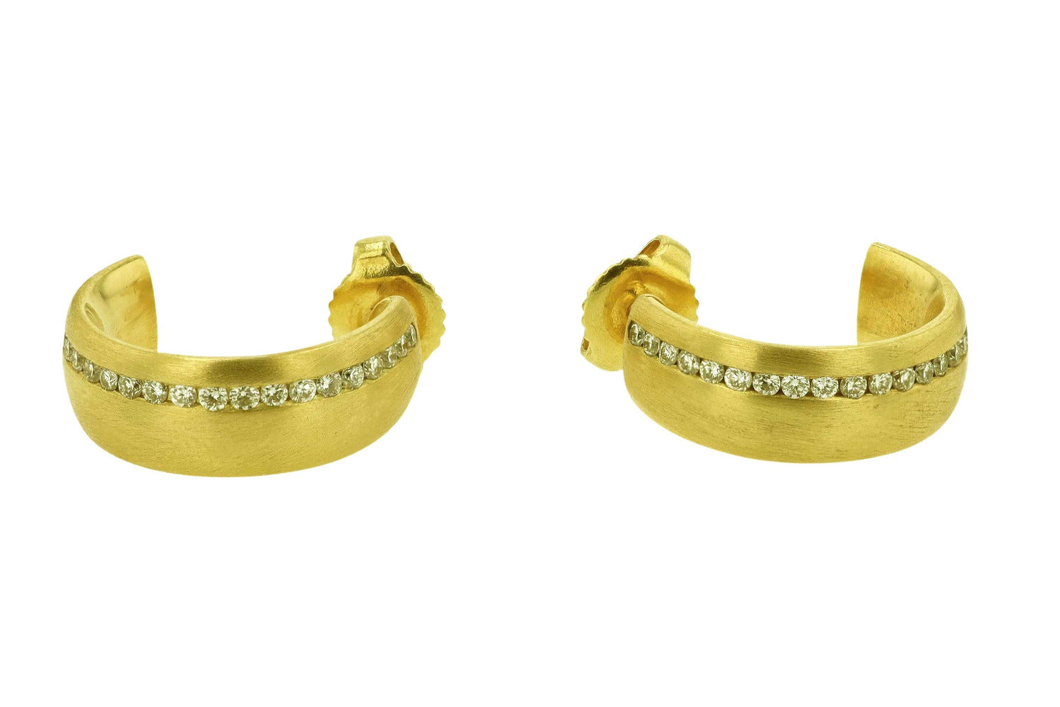 Designer 18k Yellow Gold Diamond Wide Hoop Earrings