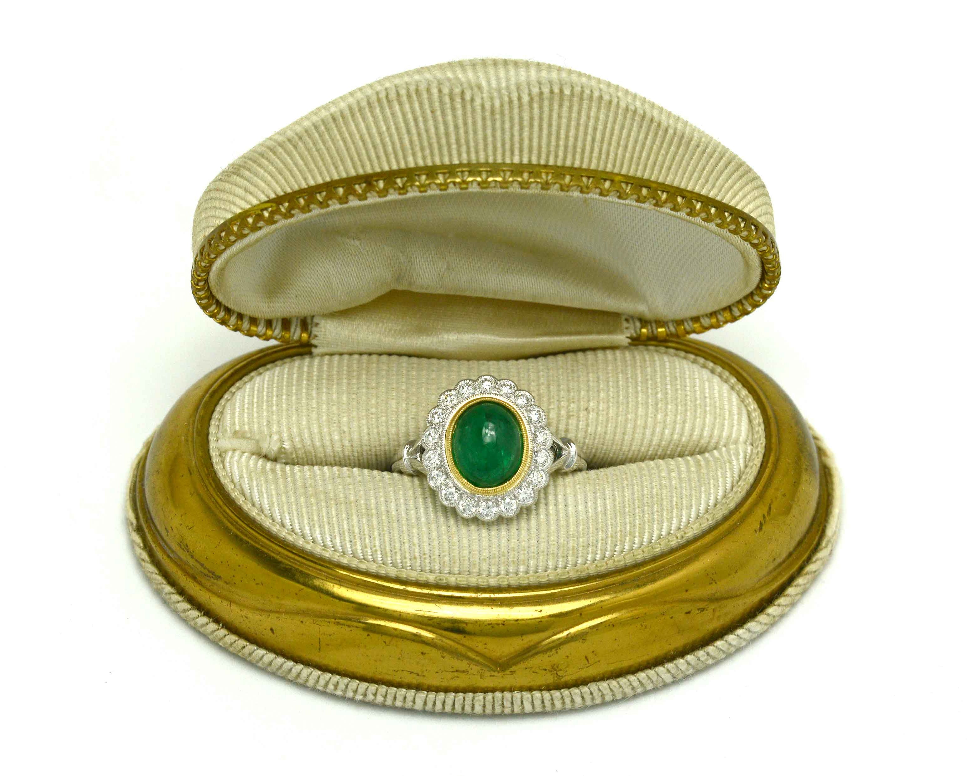 A white gold modern white gold emerald ring.