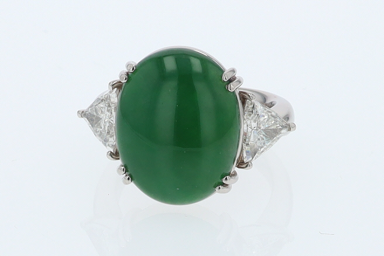 Untreated Jadeite & Diamond 3 Stone Cocktail Ring