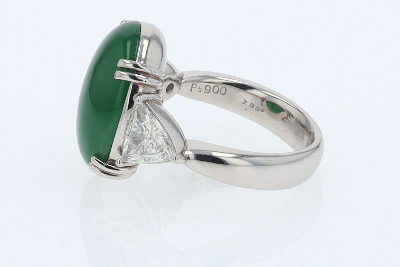Untreated Jadeite & Diamond 3 Stone Cocktail Ring