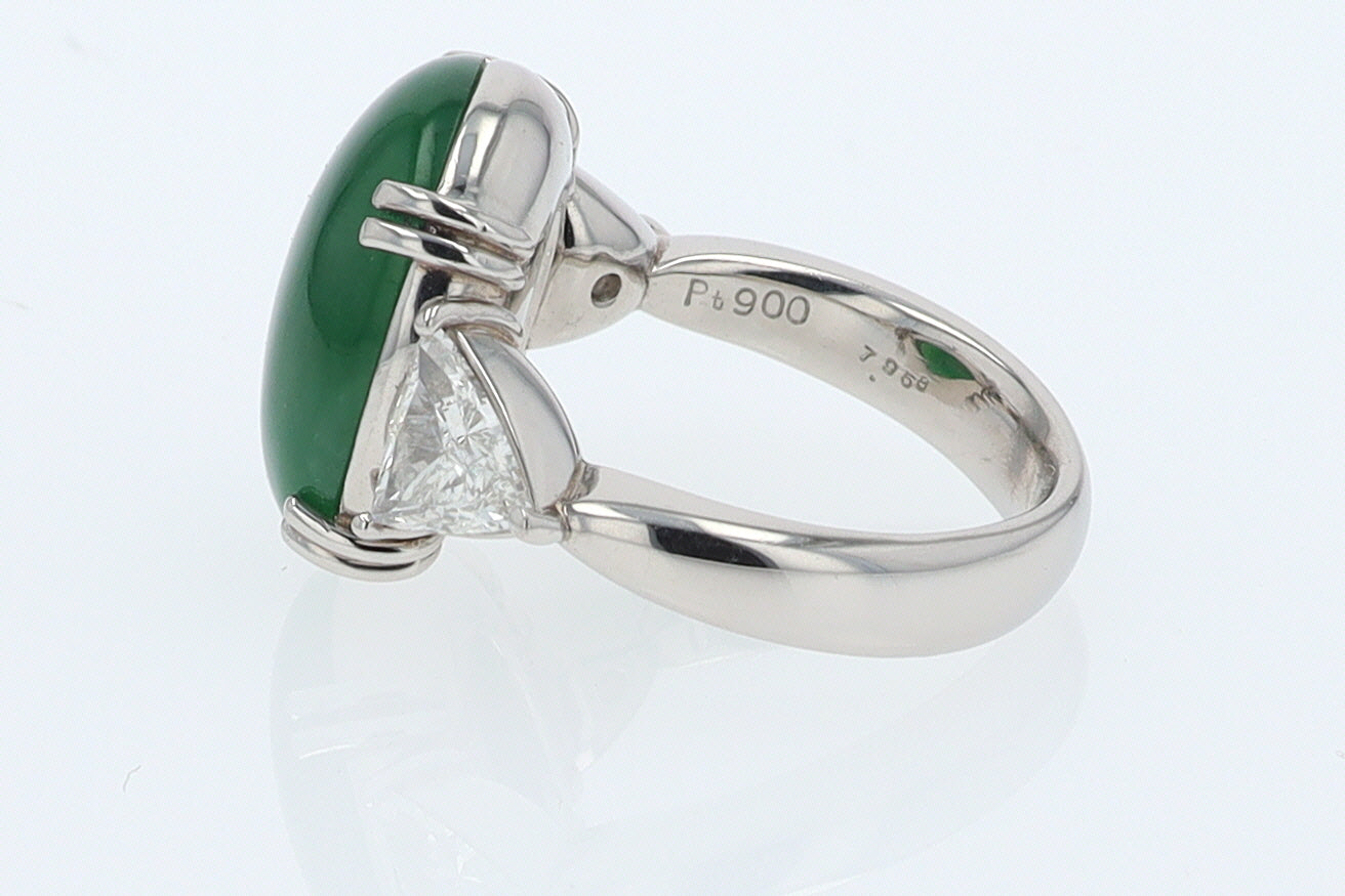 Untreated Jadeite & Diamond 3 Stone Cocktail Ring