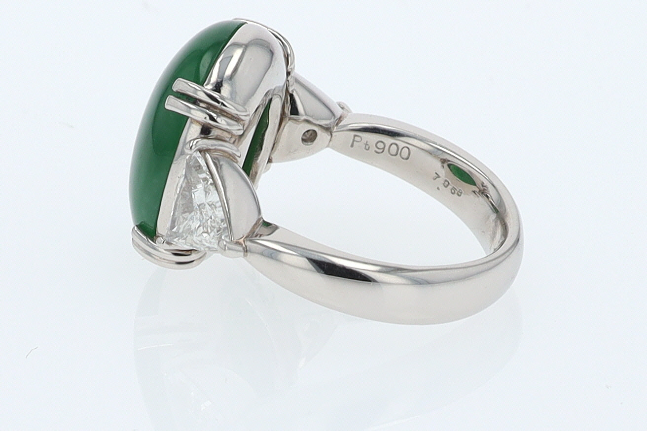 Untreated Jadeite & Diamond 3 Stone Cocktail Ring