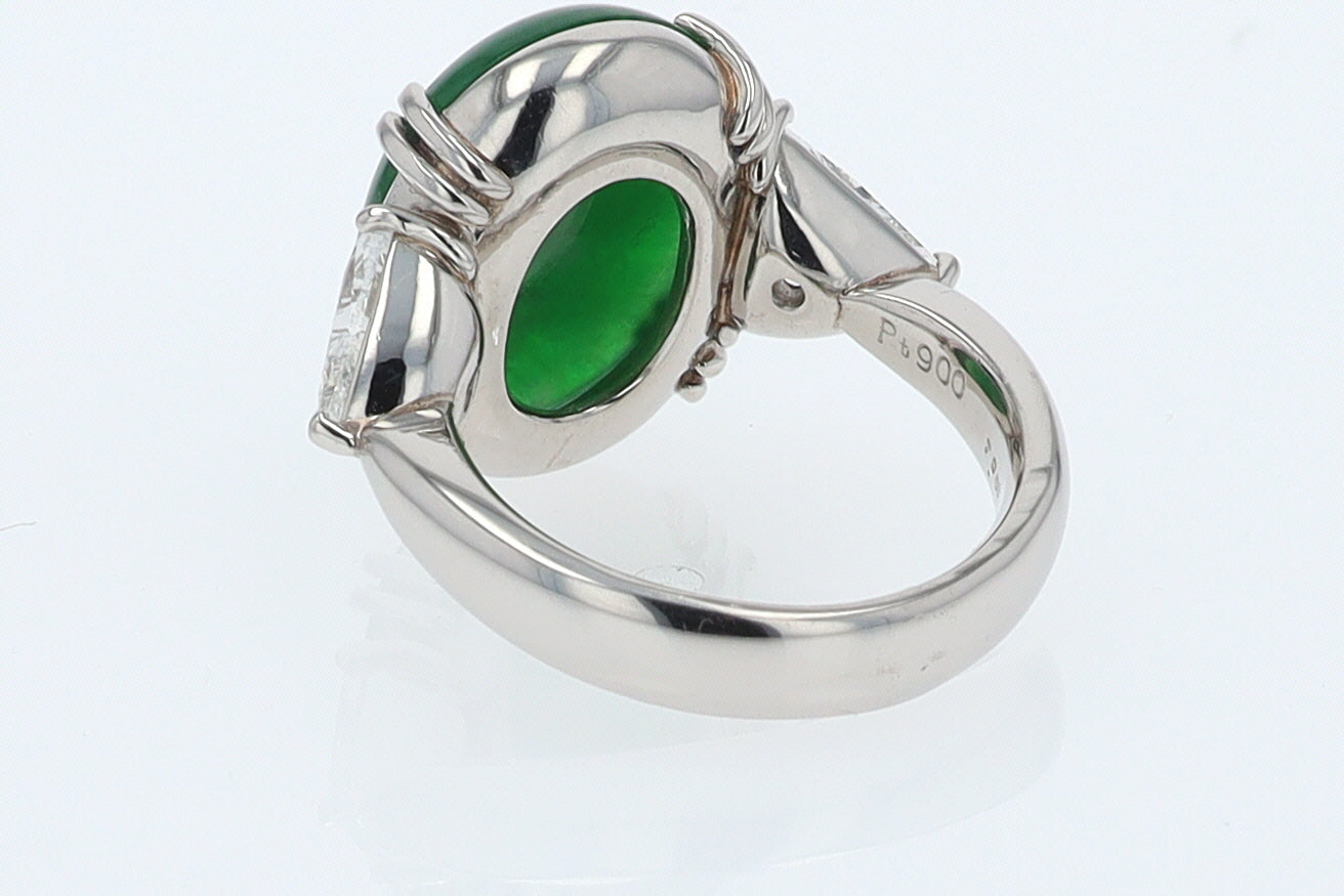 Untreated Jadeite & Diamond 3 Stone Cocktail Ring