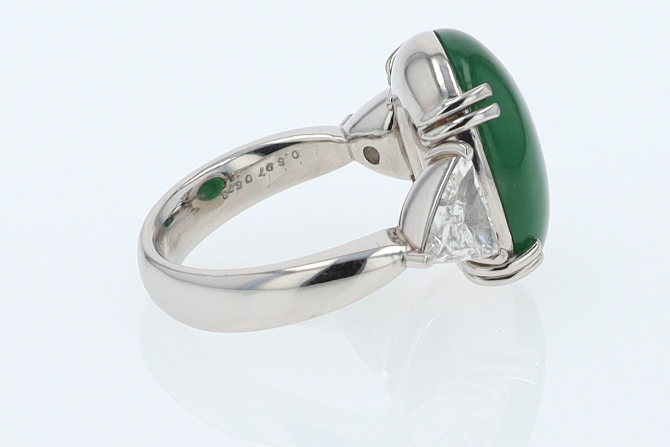 Untreated Jadeite & Diamond 3 Stone Cocktail Ring
