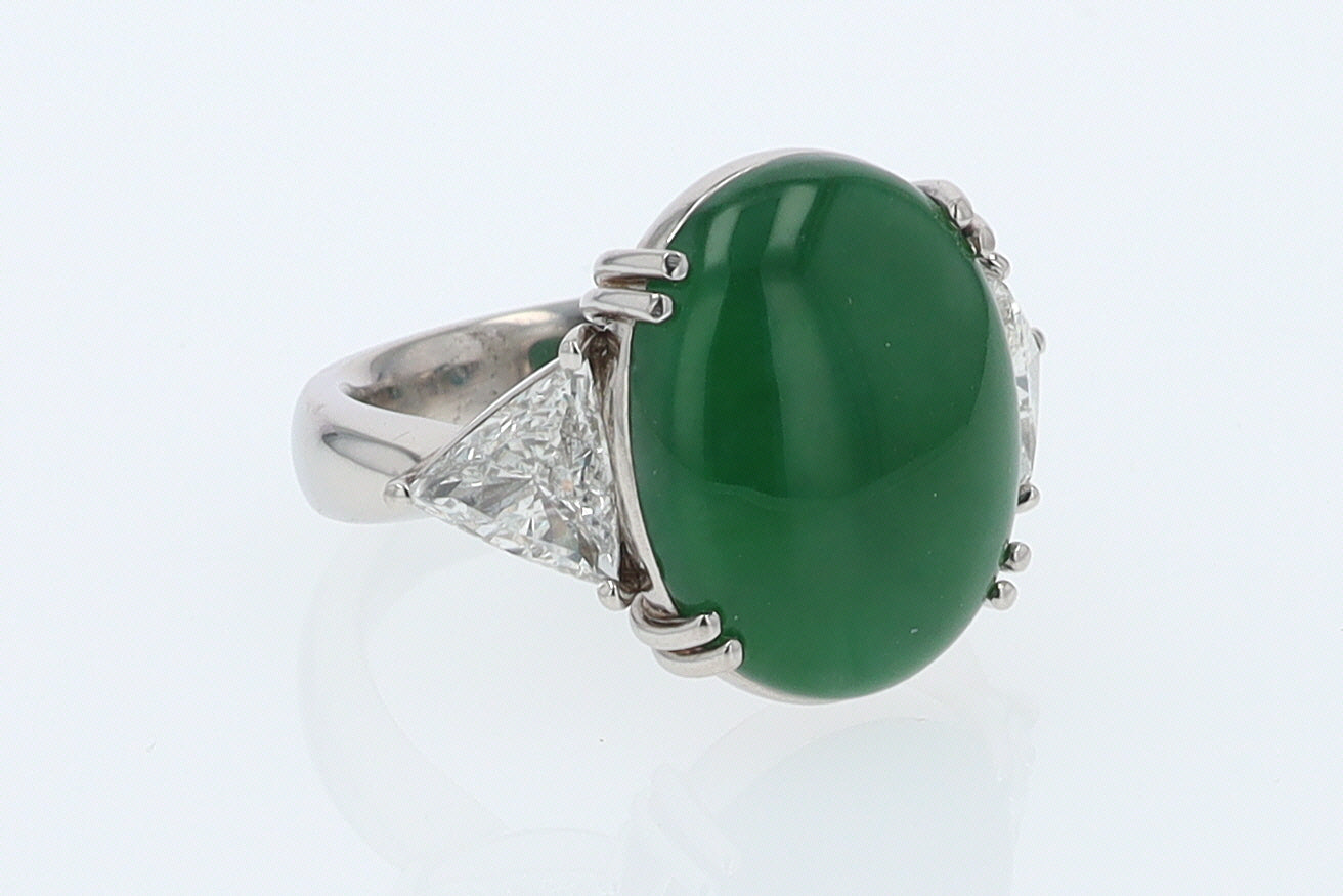 Untreated Jadeite & Diamond 3 Stone Cocktail Ring