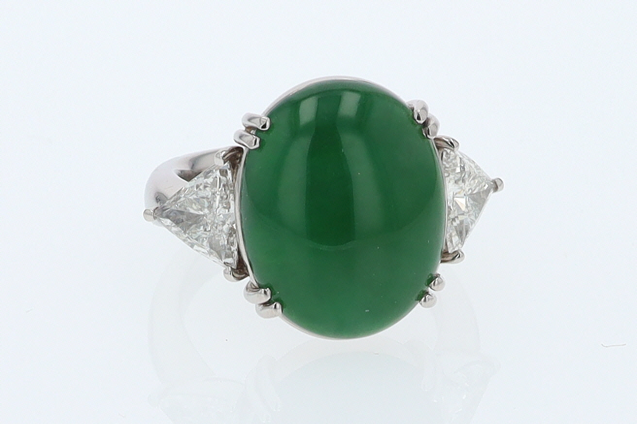 Untreated Jadeite & Diamond 3 Stone Cocktail Ring