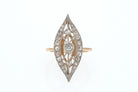 Elongated Edwardian Filigree Diamond Navette Ring