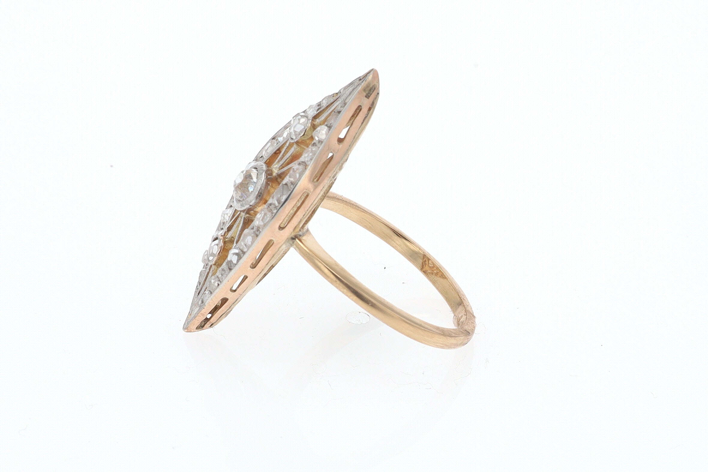 Elongated Edwardian Filigree Diamond Navette Ring