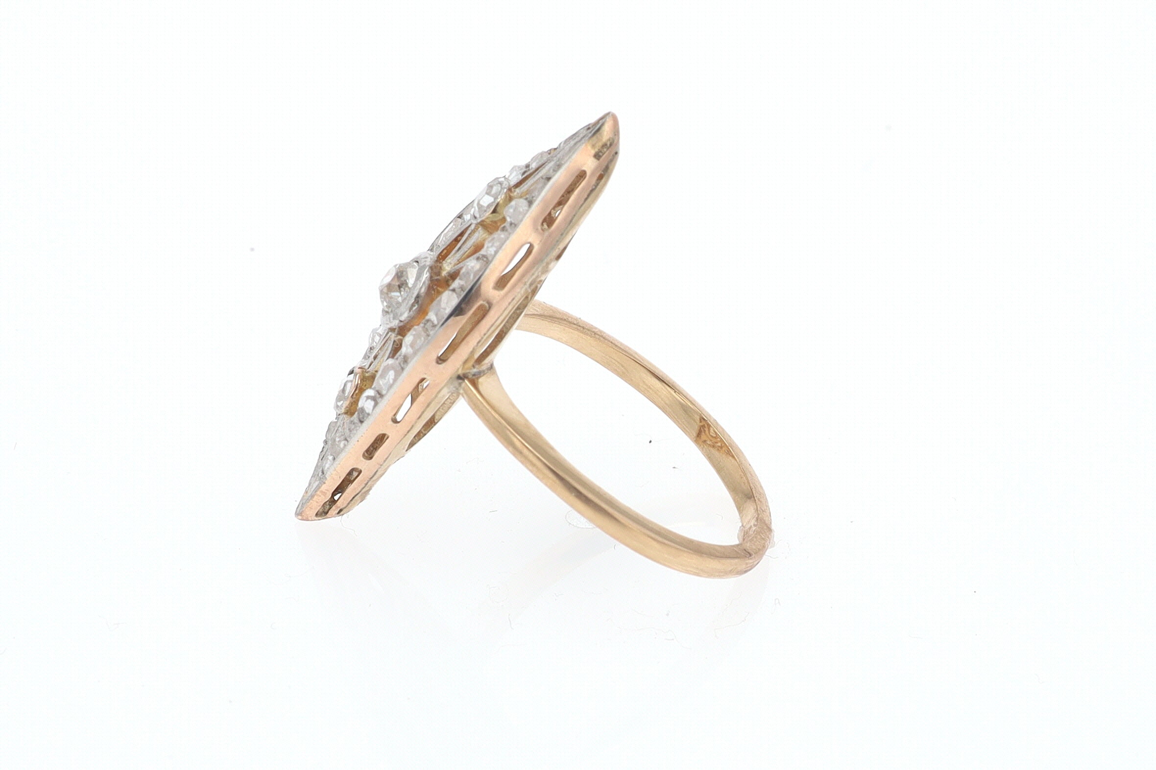 Elongated Edwardian Filigree Diamond Navette Ring