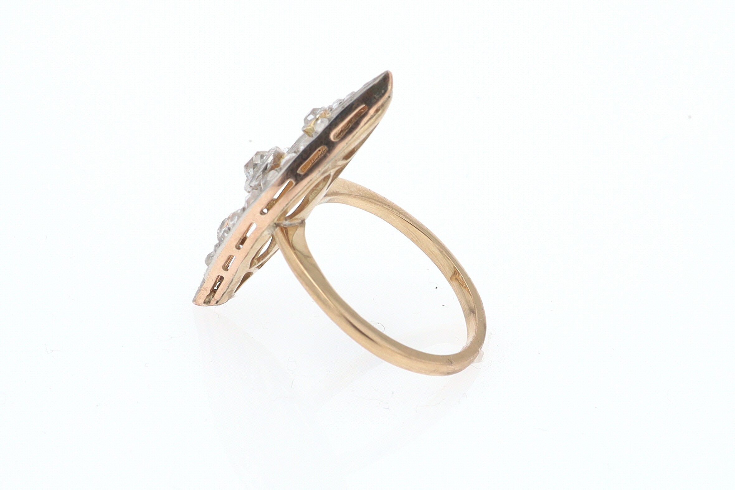 Elongated Edwardian Filigree Diamond Navette Ring